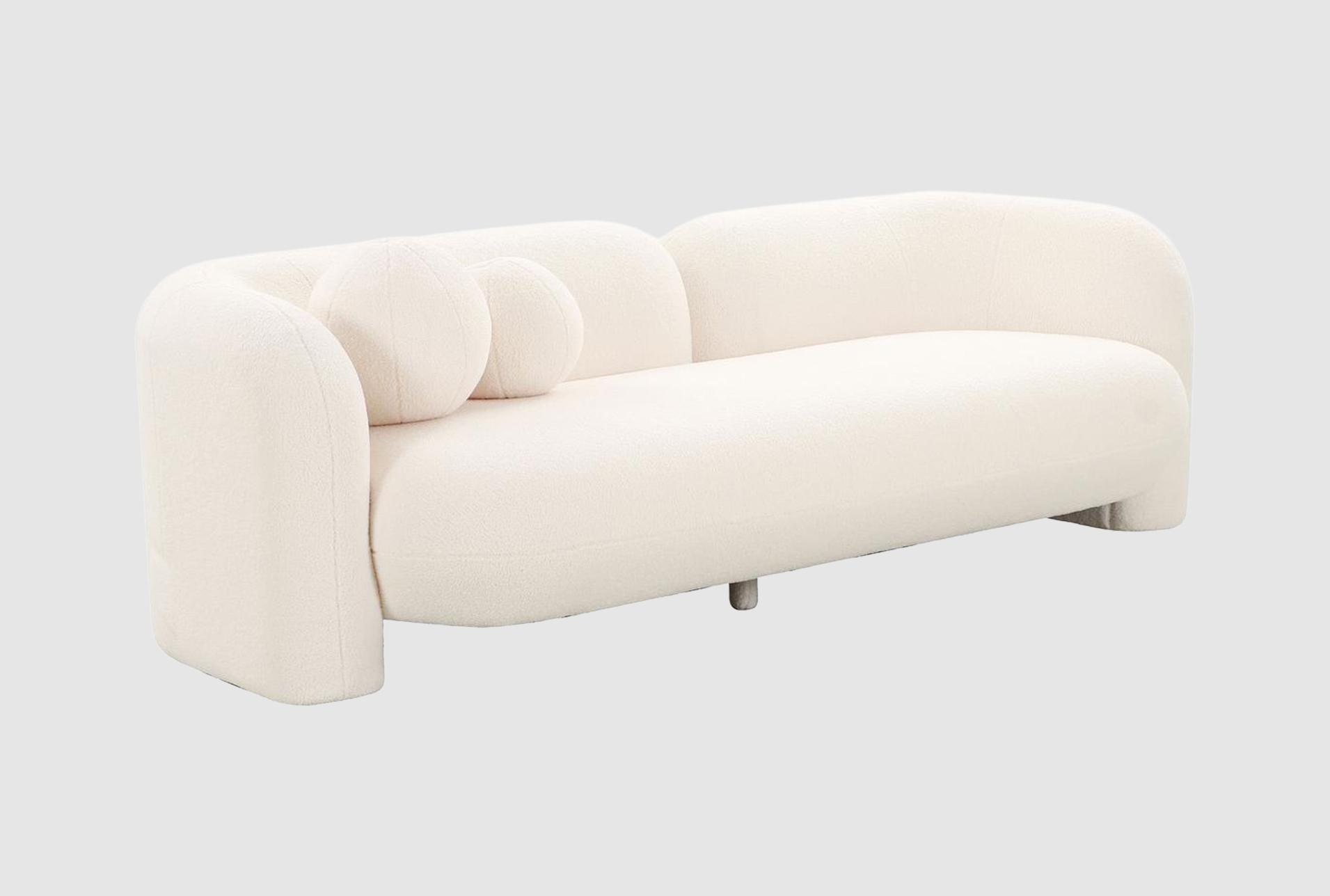 amelie cream white 91" faux fur curved sofa | fabric 1 amelie cream white 91" faux fur curved sofa | fabric