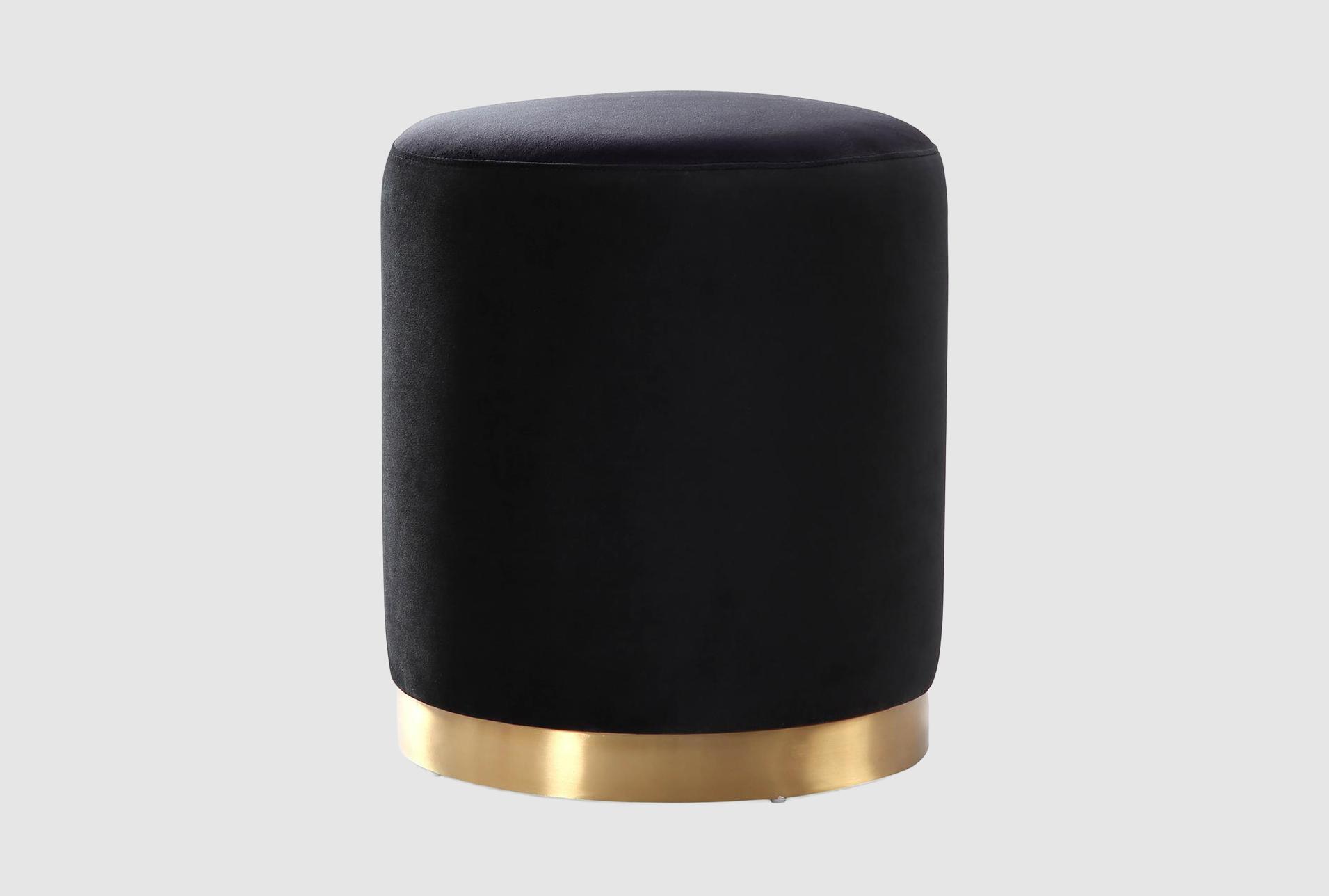 opal black velvet fabric round ottoman with gold base 1 opal black velvet fabric round ottoman with gold base