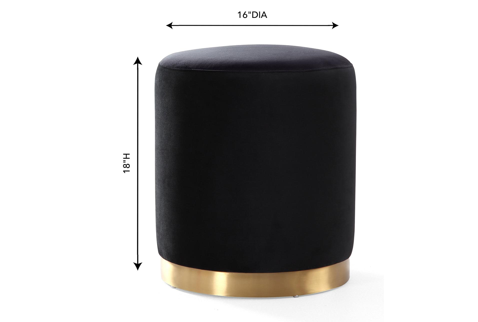 opal black velvet fabric round ottoman with gold base 6 opal black velvet fabric round ottoman with gold base
