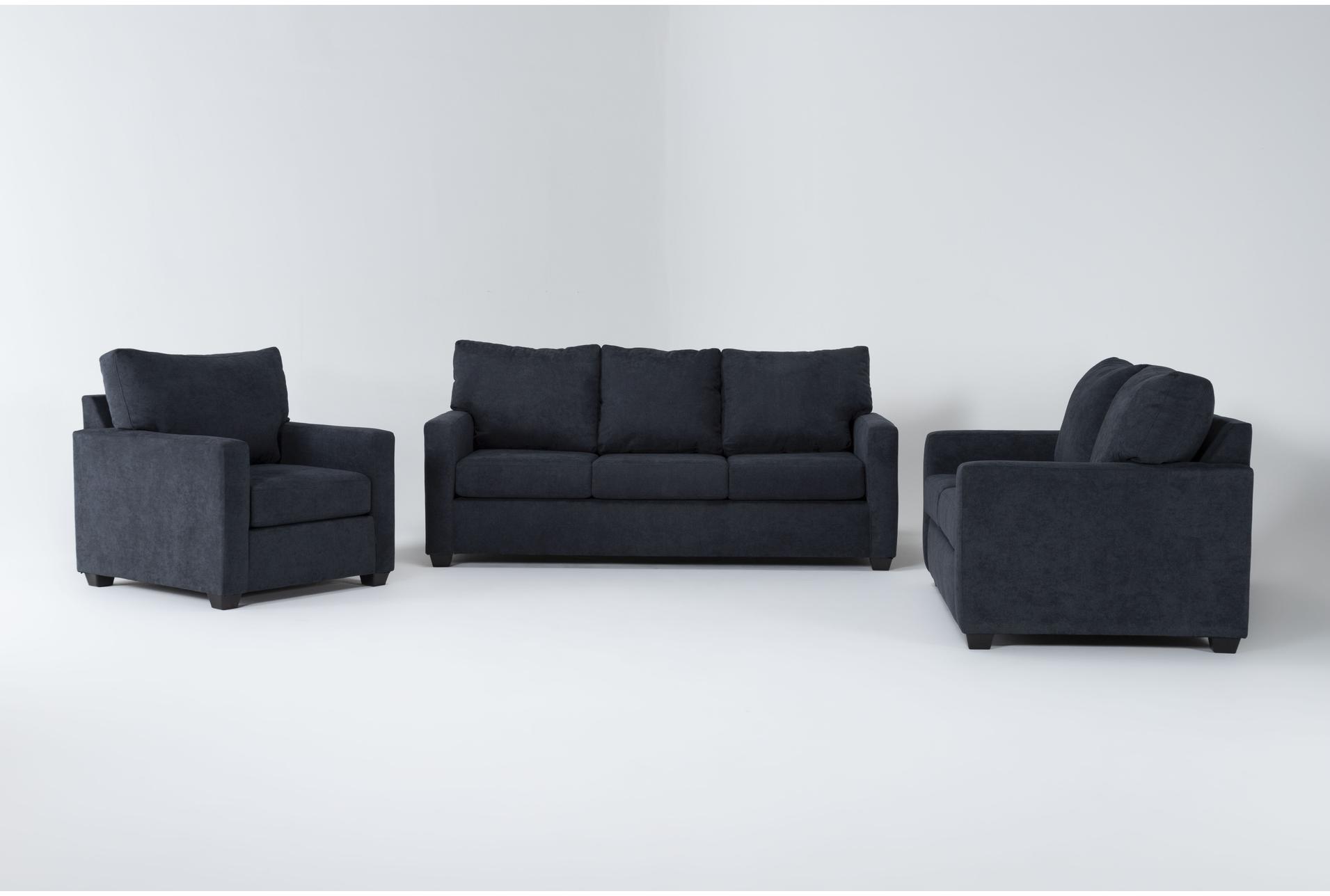 aramis midnight navy blue fabric 3 piece queen memory foam sleeper sofa bed loveseat & arm chair set 1 aramis midnight navy blue fabric 3 piece queen memory foam sleeper sofa bed loveseat & arm chair set