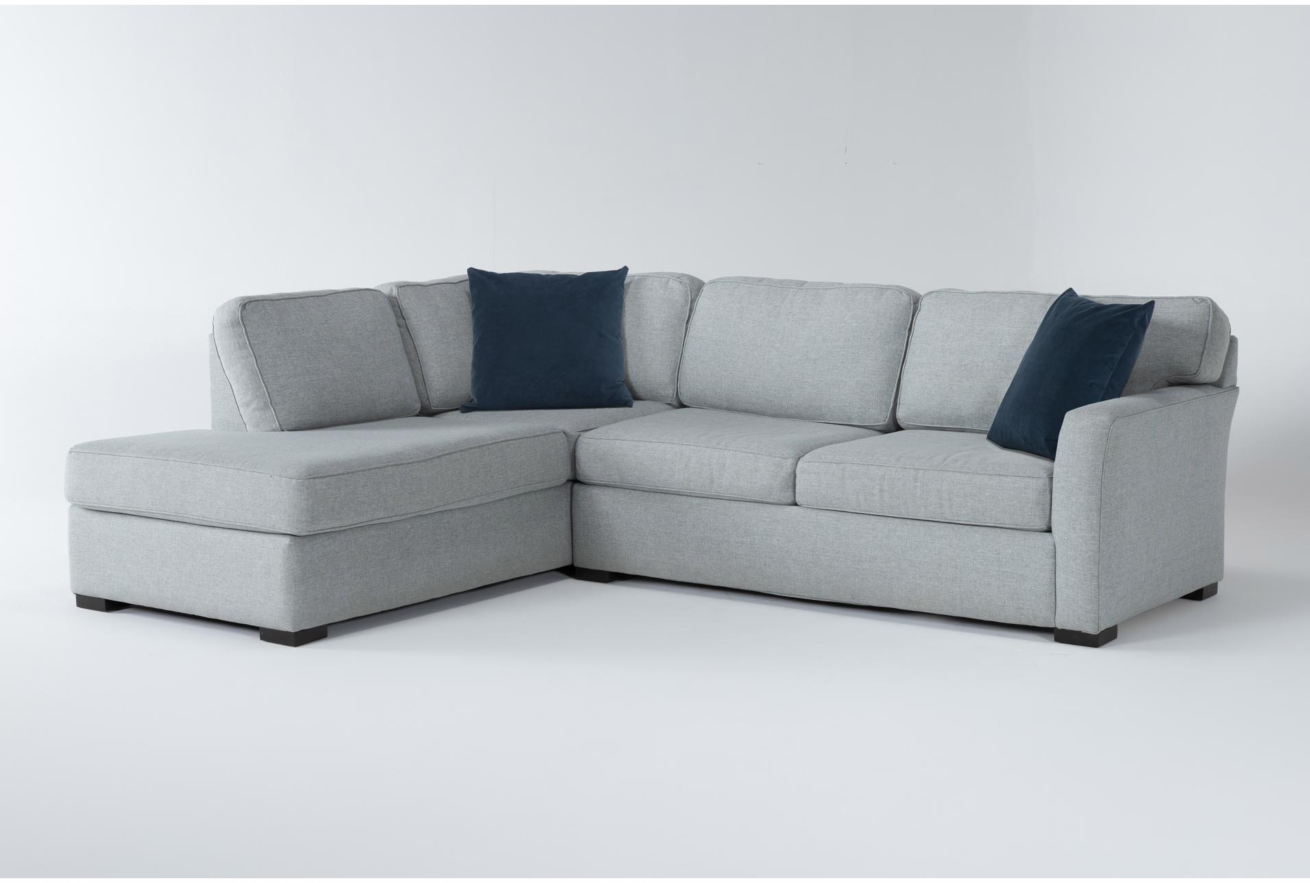 aspen tranquil foam modular 2 piece sleeper 108" blue fabric sectional with right arm facing armless chaise | track arms