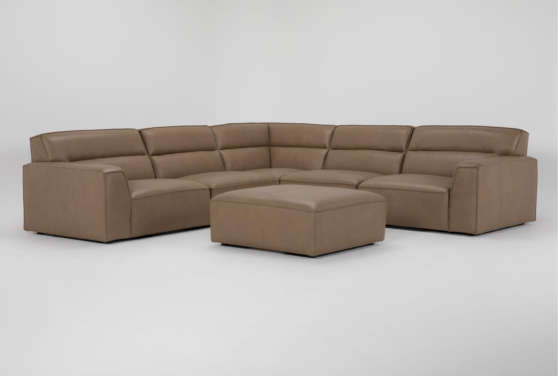 rhone 122" light brown beige leather 5 piece modular l-shaped sectional & ottoman set | reversible 1 rhone 122" light brown beige leather 5 piece modular l-shaped sectional & ottoman set | reversible