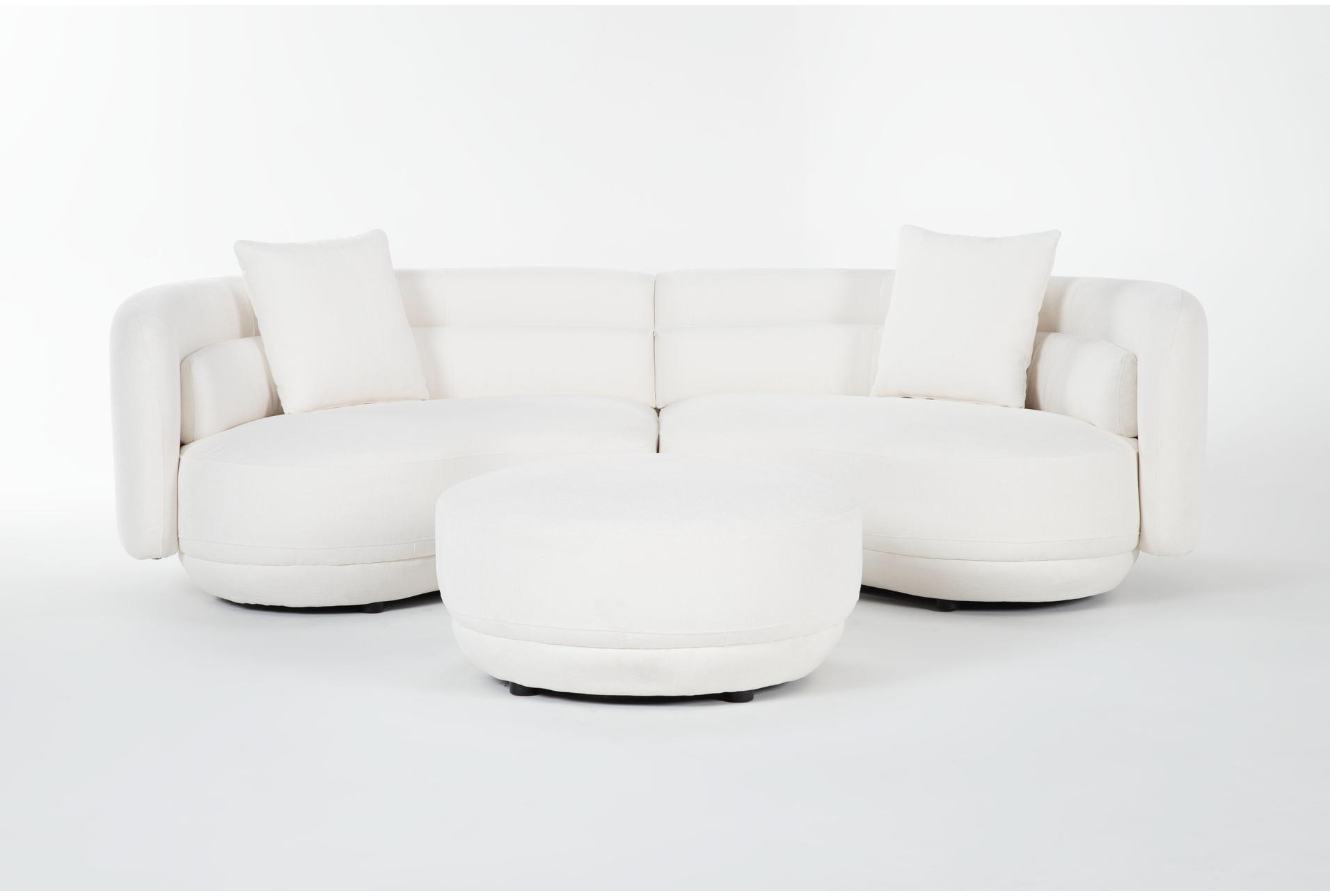 formosa white fabric 103" 2 piece curved sofa with cocktail ottoman 1 formosa white fabric 103" 2 piece curved sofa with cocktail ottoman