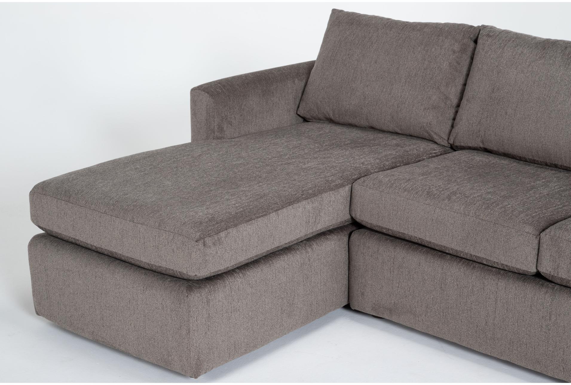 basil grey brown fabric modular 93" 2 piece sectional with left arm facing chaise | track arms | loose reversible back 8 basil grey brown fabric modular 93" 2 piece sectional with left arm facing chaise | track arms | loose reversible back