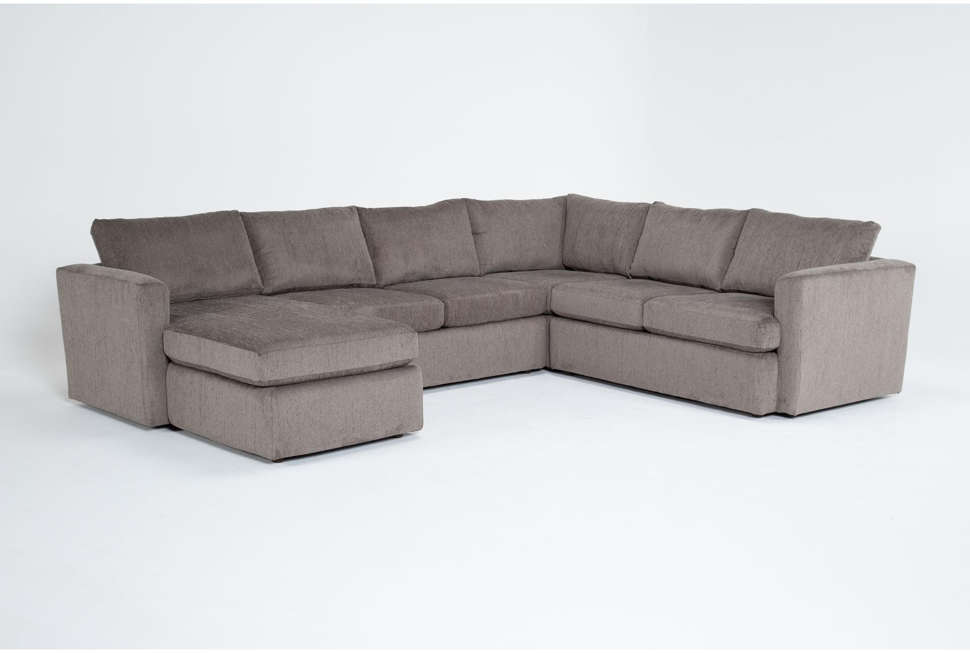 basil grey brown fabric modular 125" 4 piece u-shaped sectional with left arm facing chaise | track arms 1 basil grey brown fabric modular 125" 4 piece u-shaped sectional with left arm facing chaise | track arms
