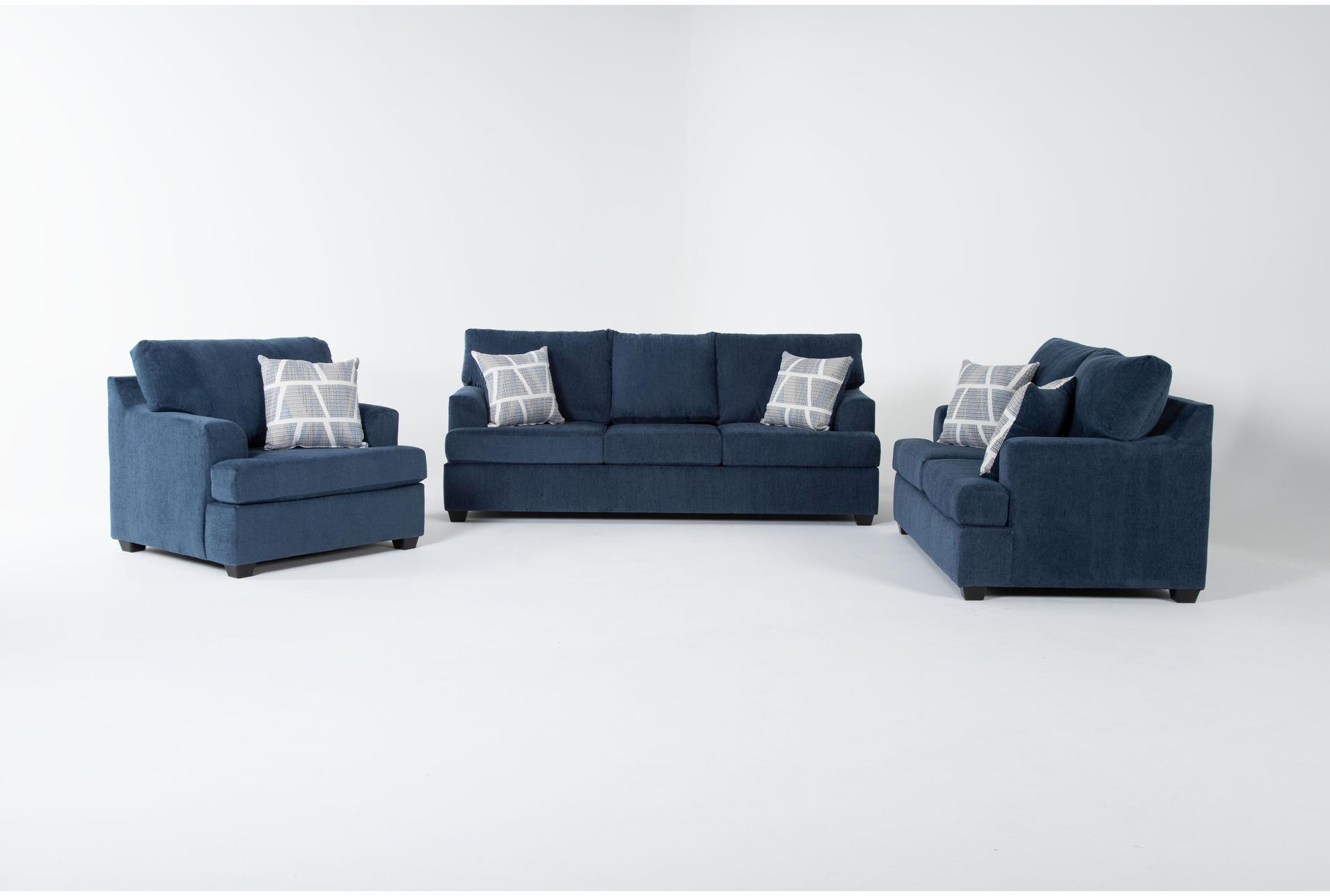 colby navy blue fabric 3 piece sofa loveseat & arm chair set 1 colby navy blue fabric 3 piece sofa loveseat & arm chair set