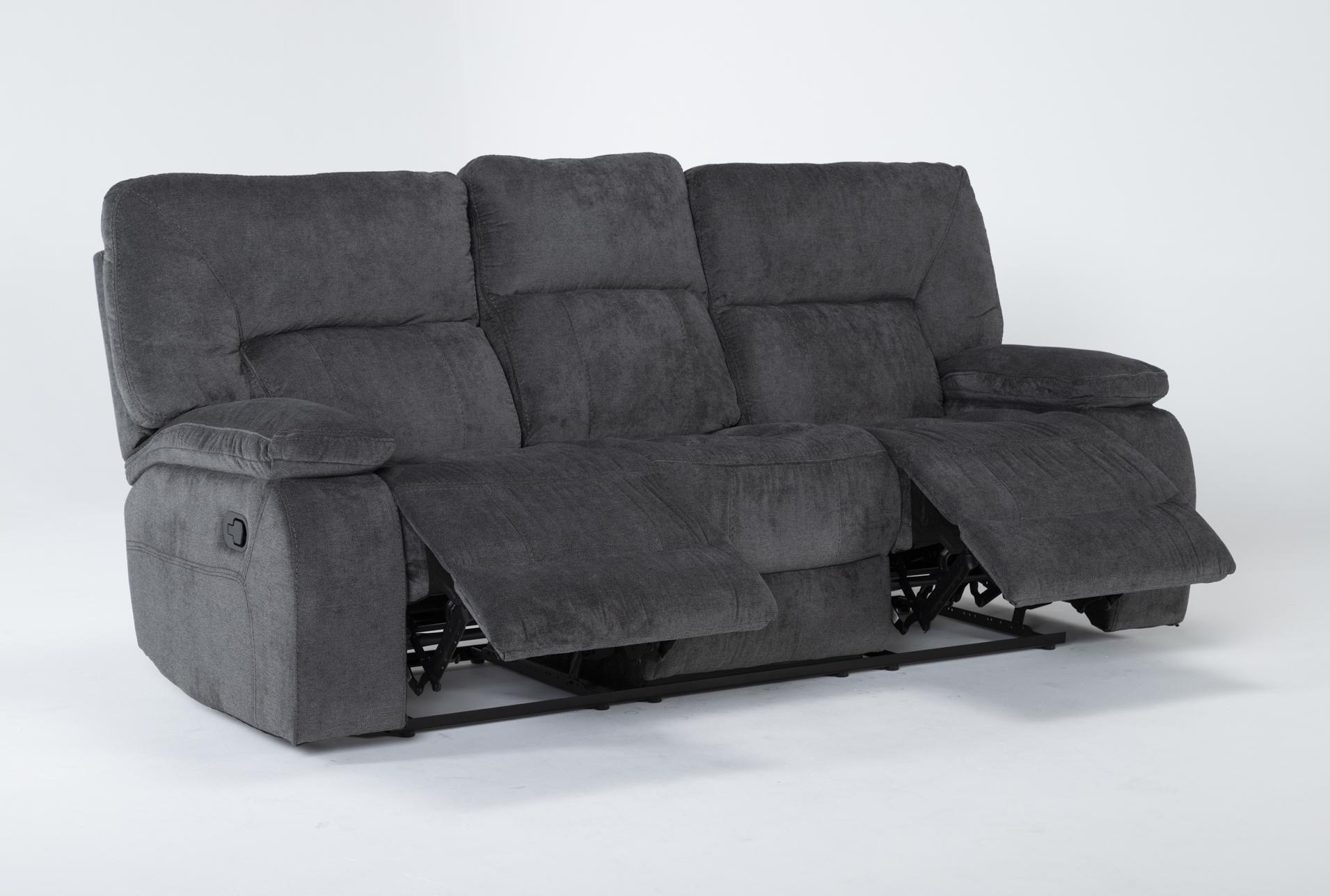 chadrick grey polyester 86" manual triple reclining sofa | usb 7 chadrick grey polyester 86" manual triple reclining sofa | usb