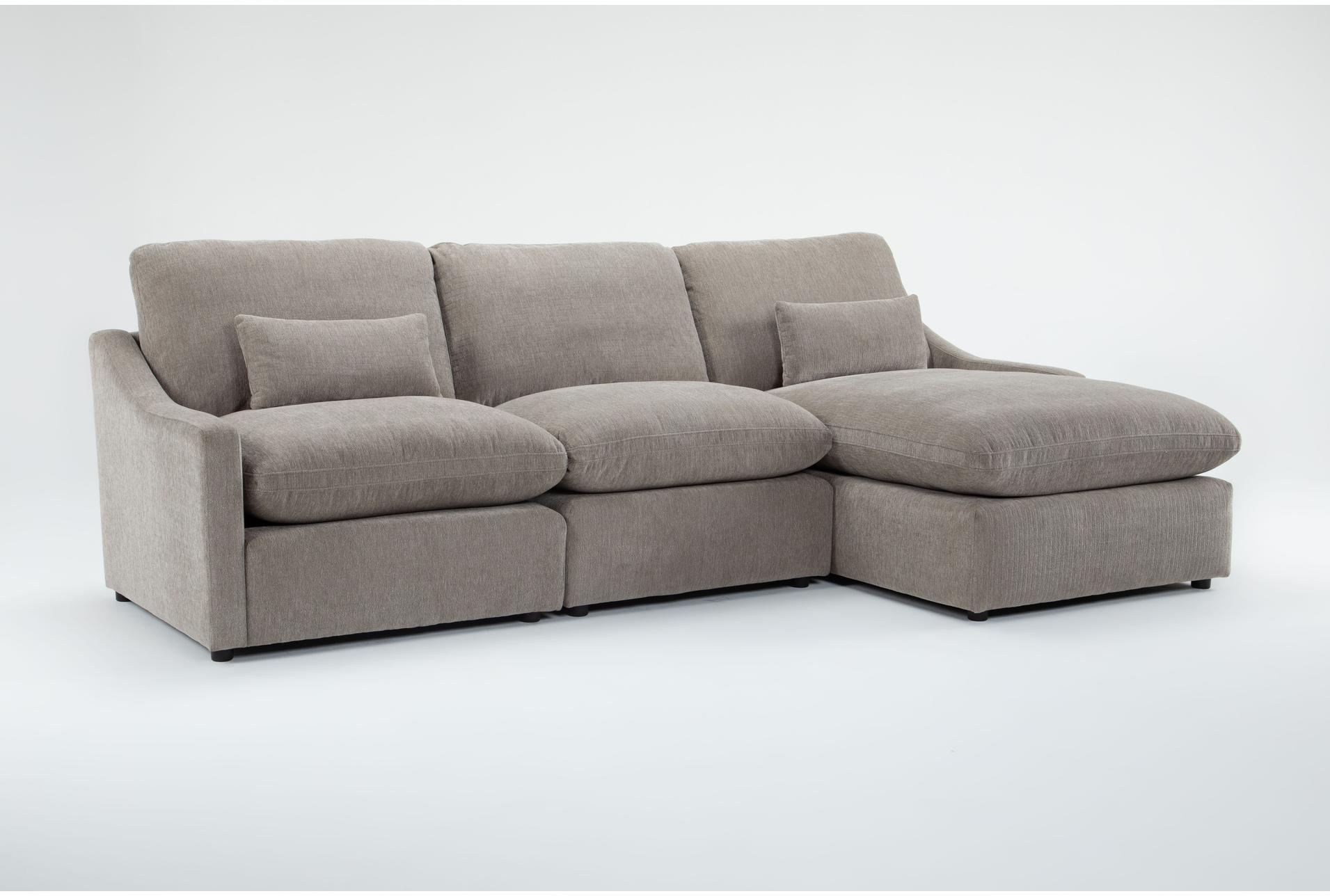 kennedy mocha brown beige 3 piece modular sectional with right arm facing chaise | fabric | loose reversible back 1 kennedy mocha brown beige 3 piece modular sectional with right arm facing chaise | fabric | loose reversible back