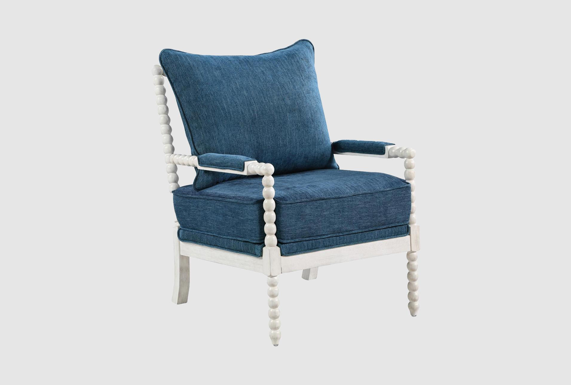 kaylee indigo blue spindle arm chair with antique white wood frame | high performance fabric | with arms | club 1 kaylee indigo blue spindle arm chair with antique white wood frame | high performance fabric | with arms | club