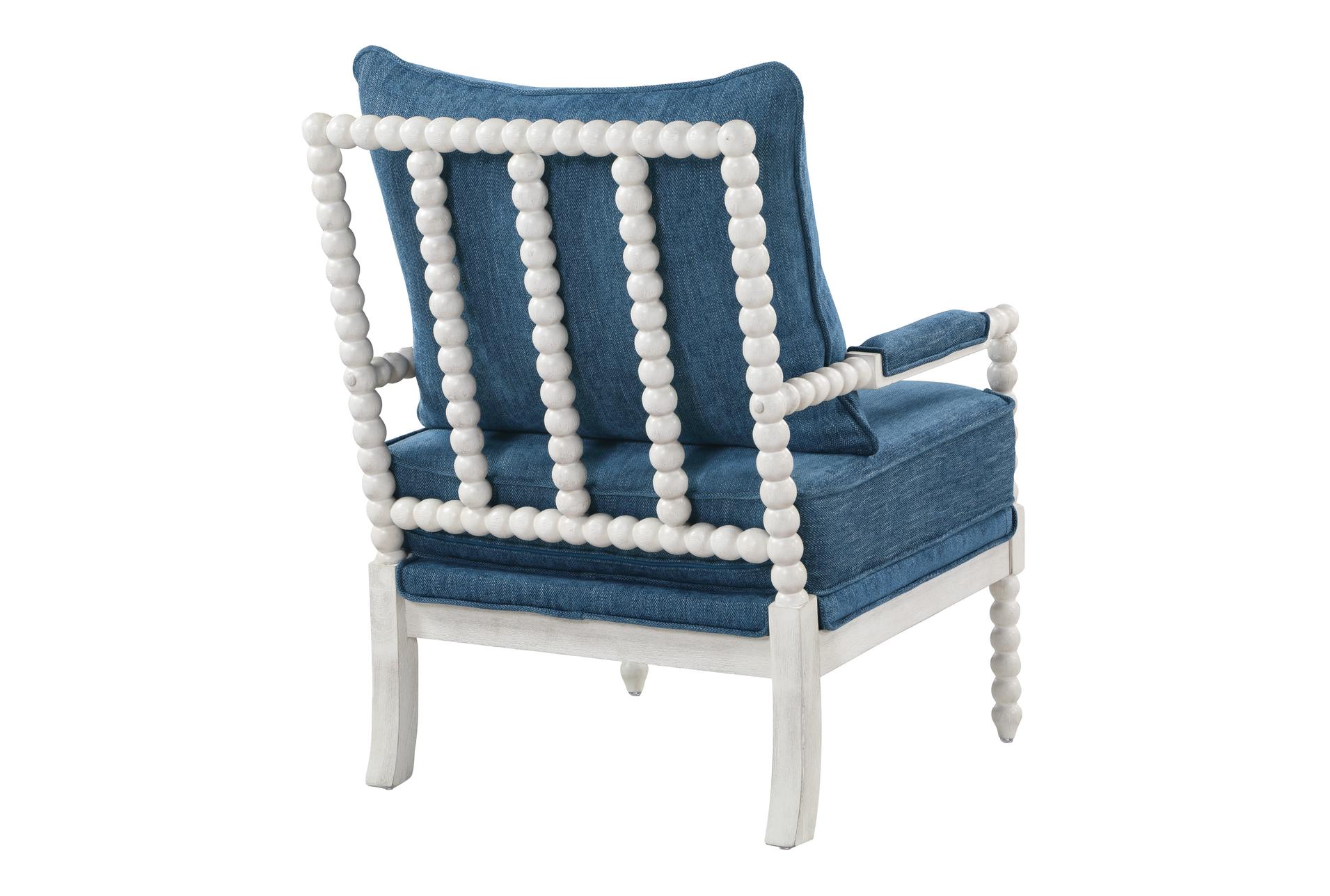 kaylee indigo blue spindle arm chair with antique white wood frame | high performance fabric | with arms | club 6 kaylee indigo blue spindle arm chair with antique white wood frame | high performance fabric | with arms | club