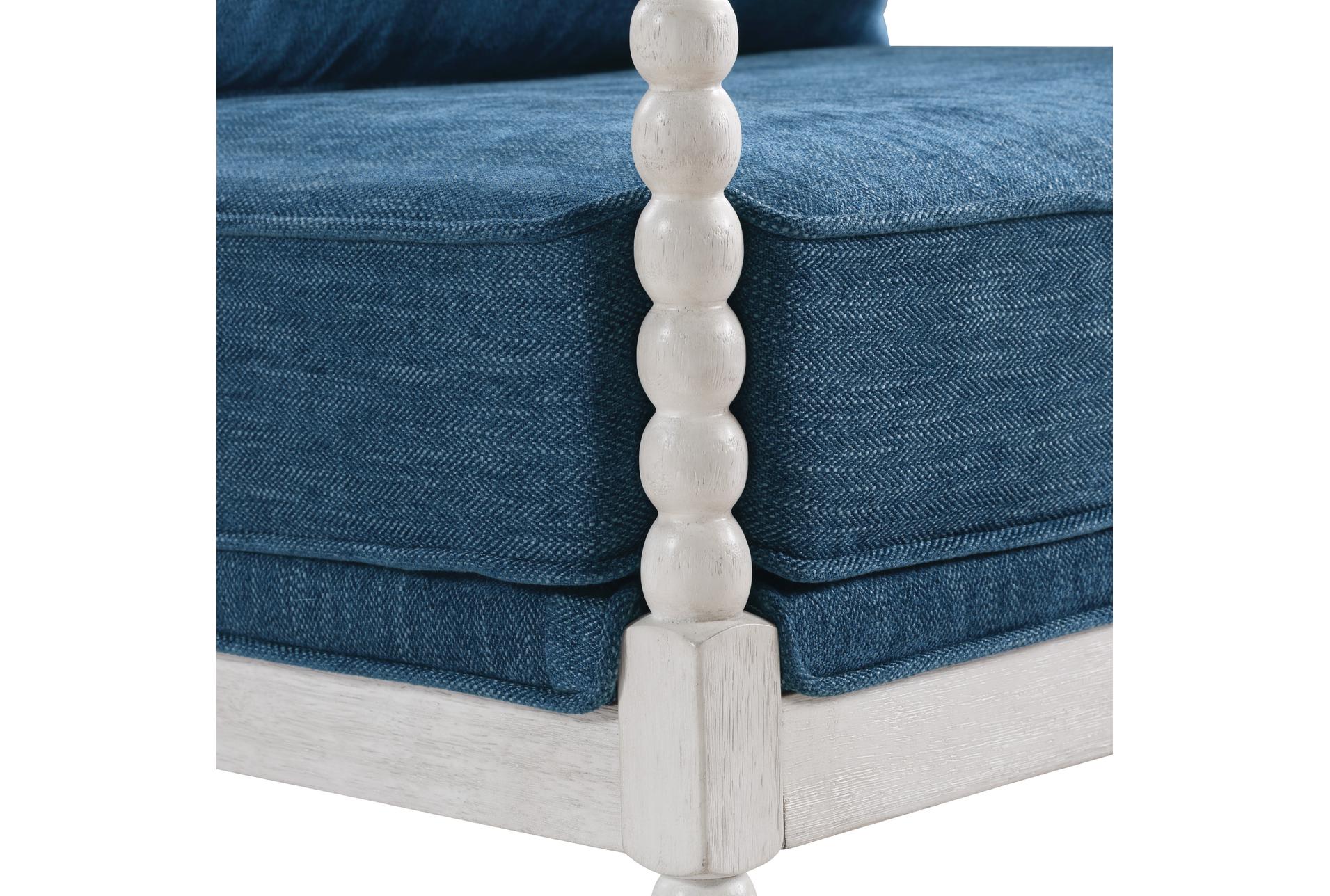 kaylee indigo blue spindle arm chair with antique white wood frame | high performance fabric | with arms | club 7 kaylee indigo blue spindle arm chair with antique white wood frame | high performance fabric | with arms | club