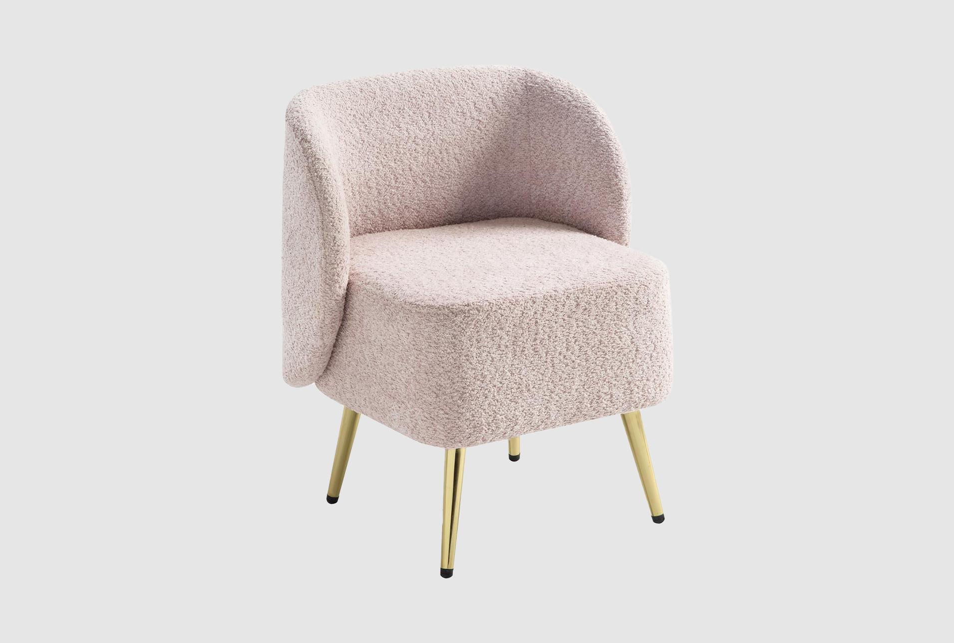 abrina dusty rose pink plywood vanity chair with gold legs | fabric | armless
