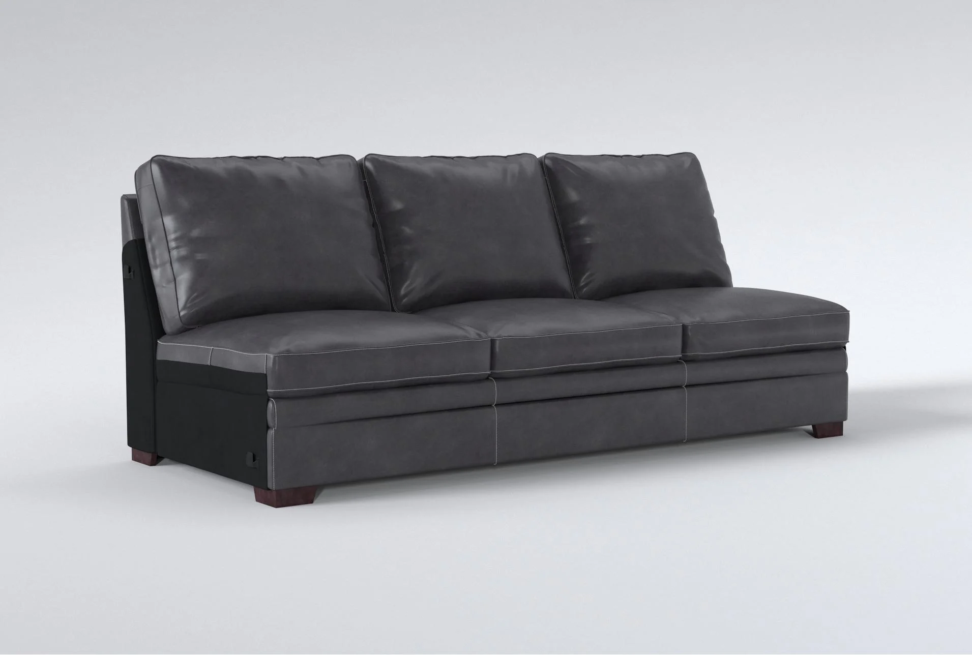 greer dark grey leather armless sofa