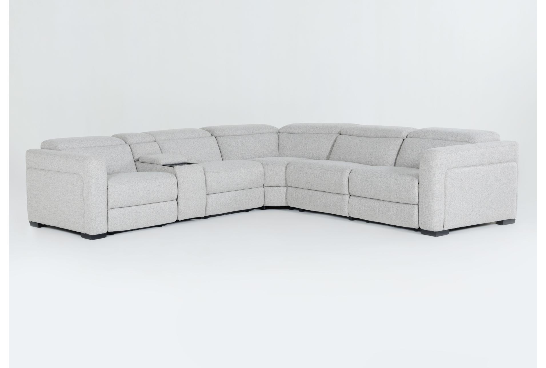 axis 130" 6 piece grey power reclining immersive audio sectional | adjustable headrests | fabric | console 1 axis 130" 6 piece grey power reclining immersive audio sectional | adjustable headrests | fabric | console