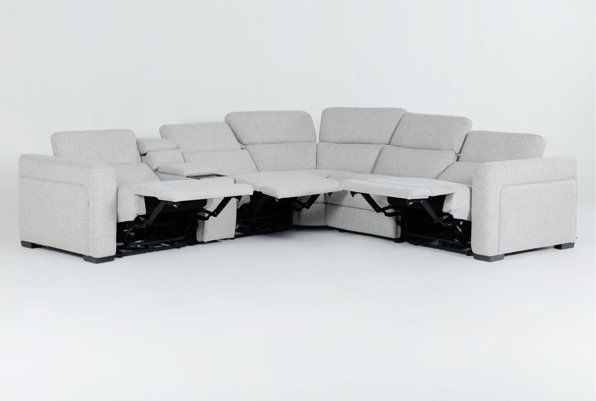 axis 130" 6 piece grey power reclining immersive audio sectional | adjustable headrests | fabric | console 22 axis 130" 6 piece grey power reclining immersive audio sectional | adjustable headrests | fabric | console