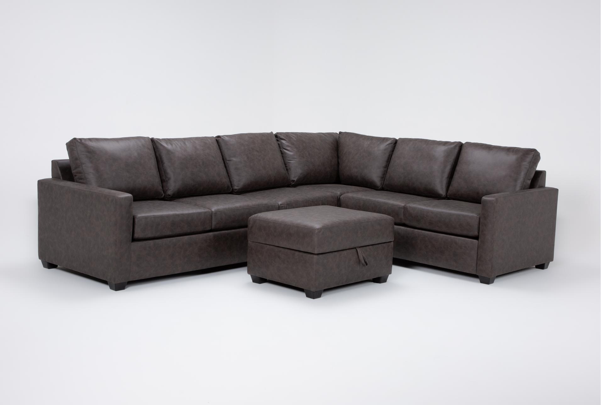 mathers grey brown vegan faux leather 2 piece sectional with left arm facing queen sleeper sofa & ottoman | fabric 1 mathers grey brown vegan faux leather 2 piece sectional with left arm facing queen sleeper sofa & ottoman | fabric