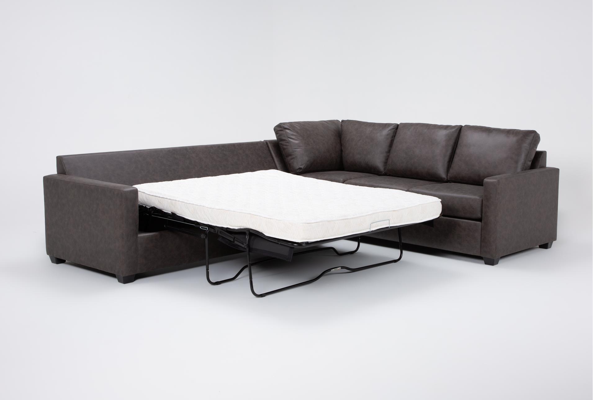 mathers grey brown vegan faux leather 2 piece sectional with left arm facing queen sleeper sofa & ottoman | fabric 12 mathers grey brown vegan faux leather 2 piece sectional with left arm facing queen sleeper sofa & ottoman | fabric