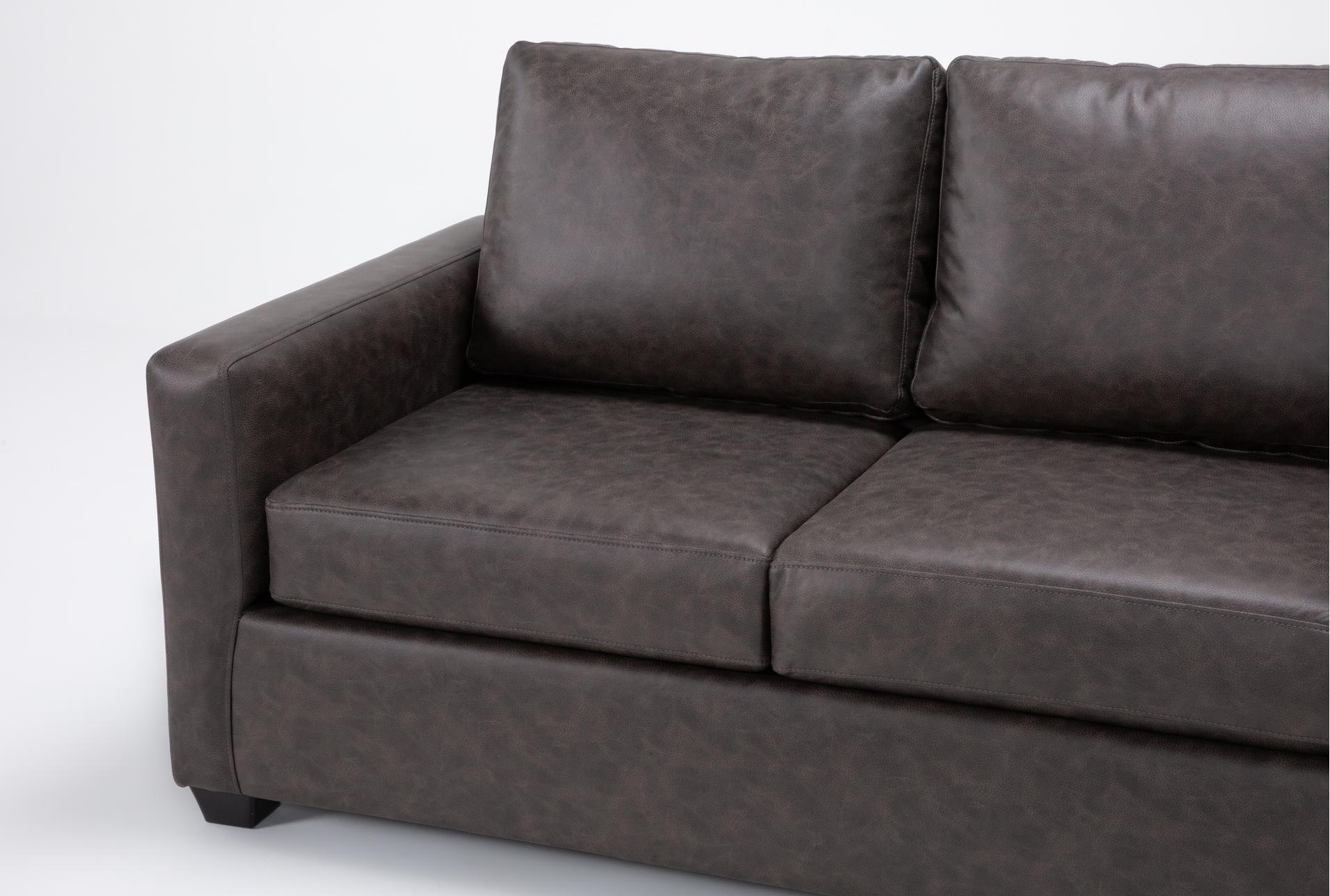 mathers grey brown vegan faux leather 2 piece sectional with left arm facing queen sleeper sofa & ottoman | fabric 16 mathers grey brown vegan faux leather 2 piece sectional with left arm facing queen sleeper sofa & ottoman | fabric
