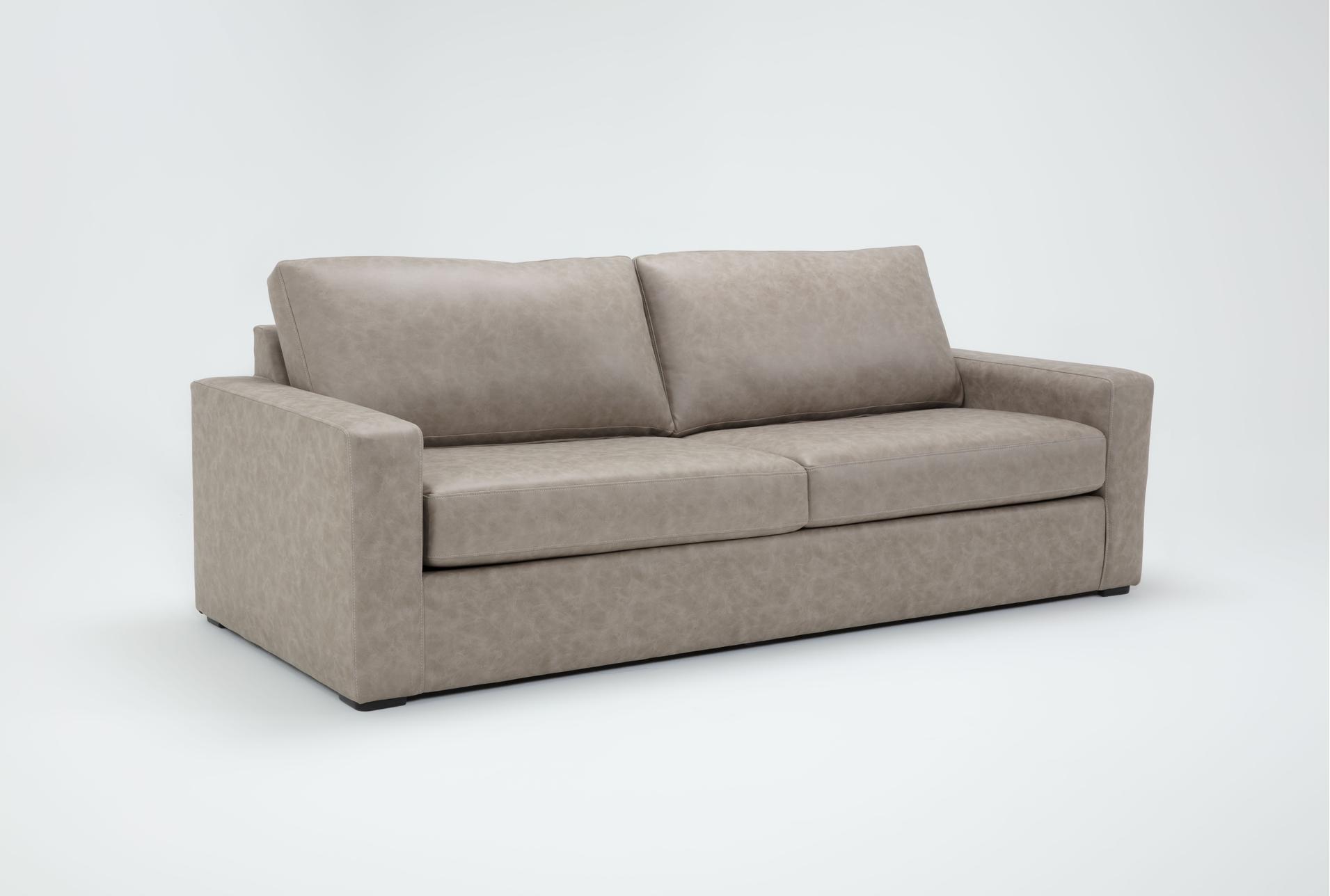 araceli ii taupe beige brown vegan faux leather 95" sofa | fabric | loose reversible back 8 araceli ii taupe beige brown vegan faux leather 95" sofa | fabric | loose reversible back