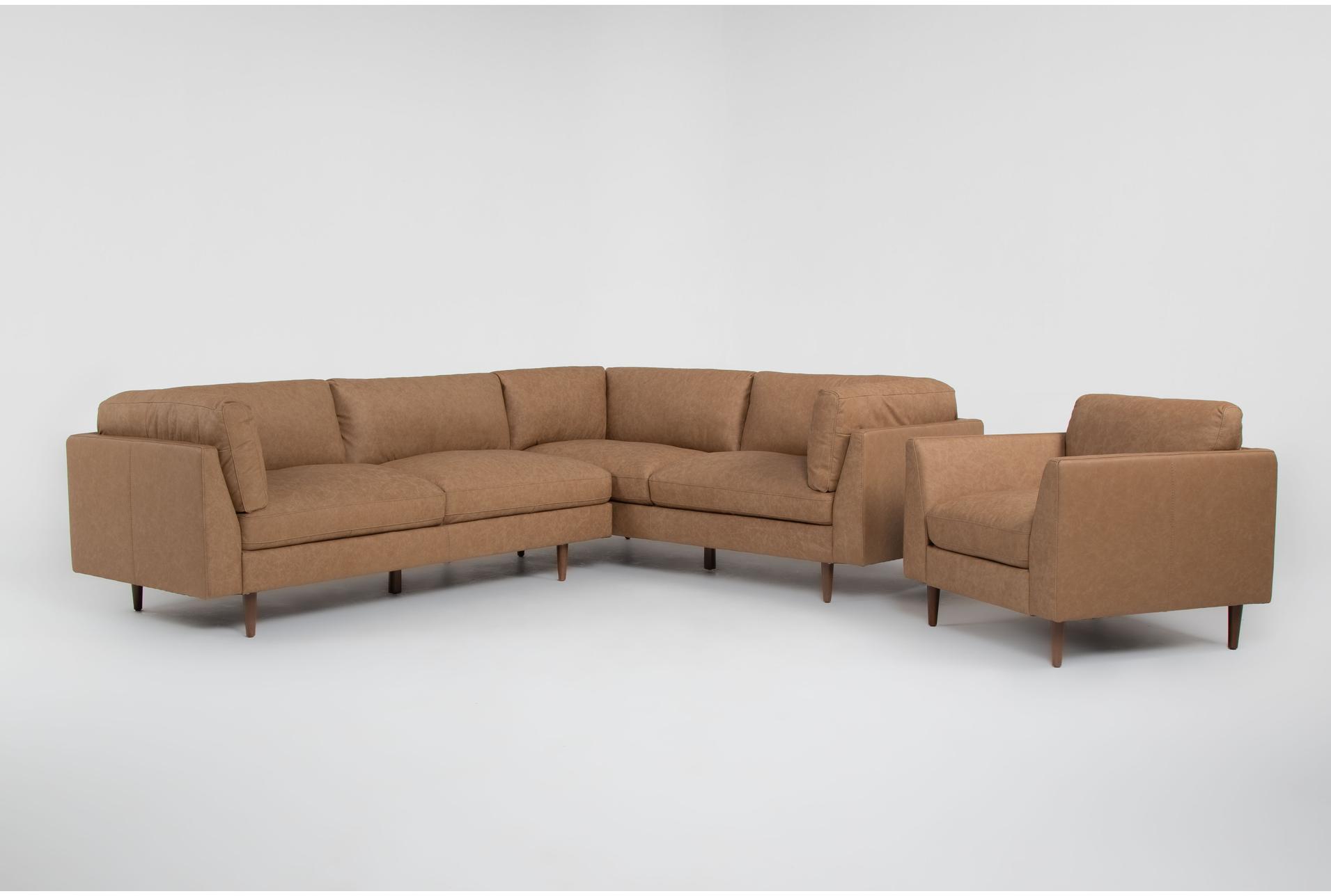ewan caramel brown leather 2 piece 114" sectional with left arm facing sofa & chair set 1 ewan caramel brown leather 2 piece 114" sectional with left arm facing sofa & chair set