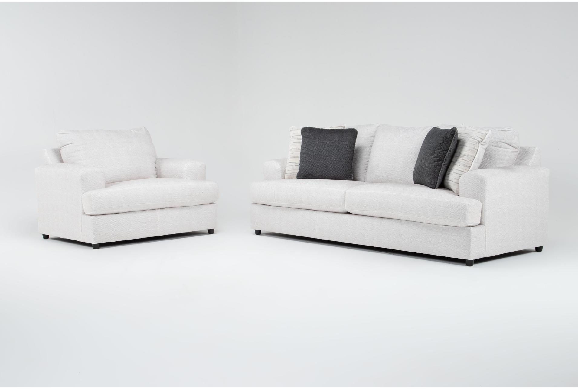 milani 96" soft cream fabric sofa & chair set | 2 piece 1 milani 96" soft cream fabric sofa & chair set | 2 piece