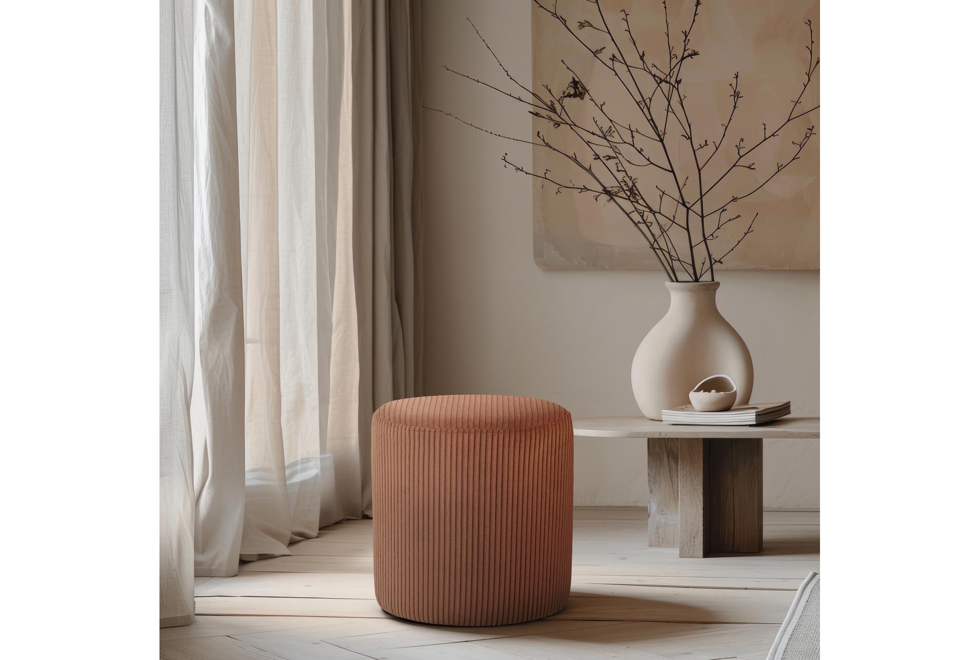 roy cognac round microsuede fabric upholstered ottoman/stool 16 roy cognac round microsuede fabric upholstered ottoman/stool
