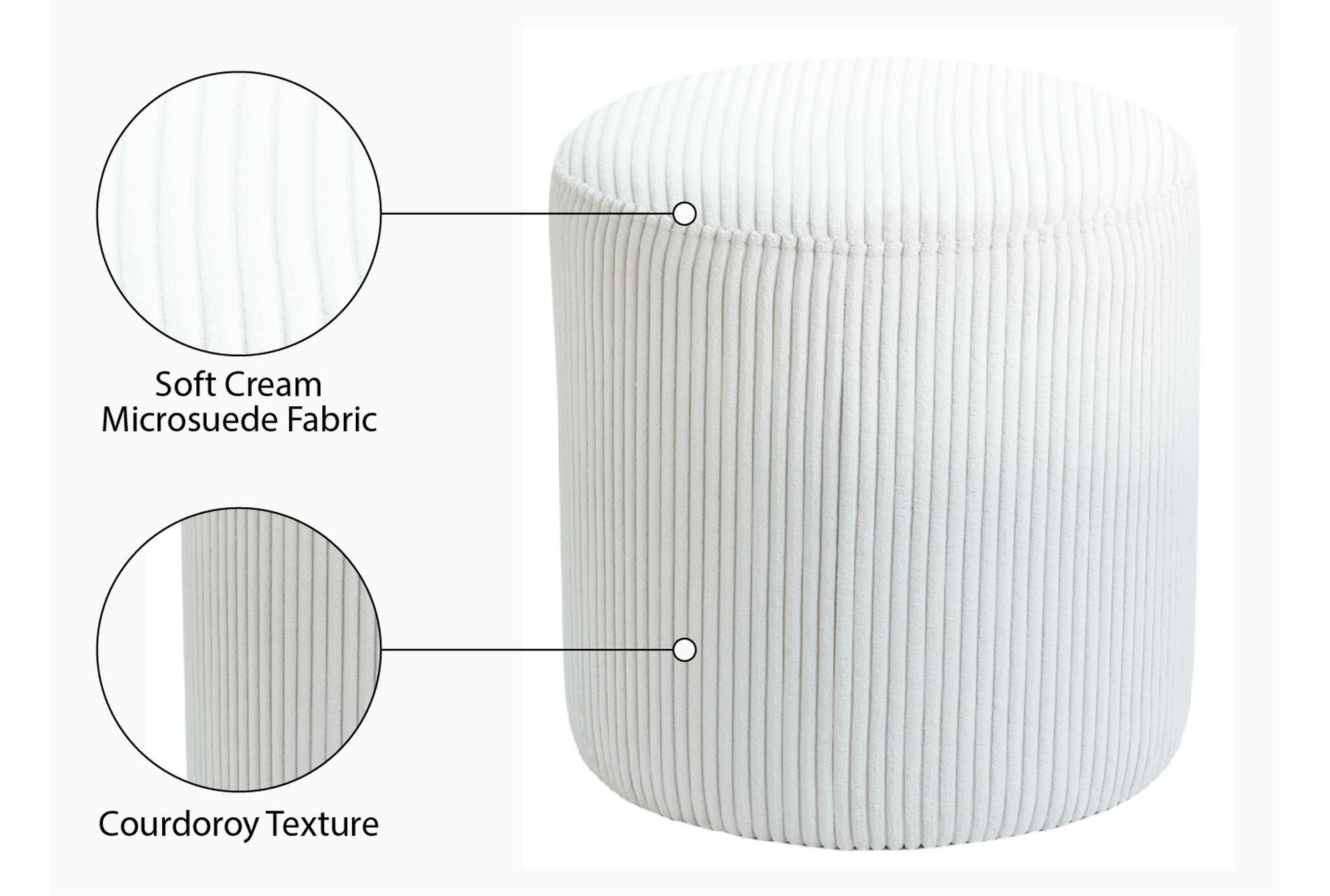 roy cream microsuede fabric upholstered ottoman/stool | round 15 roy cream microsuede fabric upholstered ottoman/stool | round