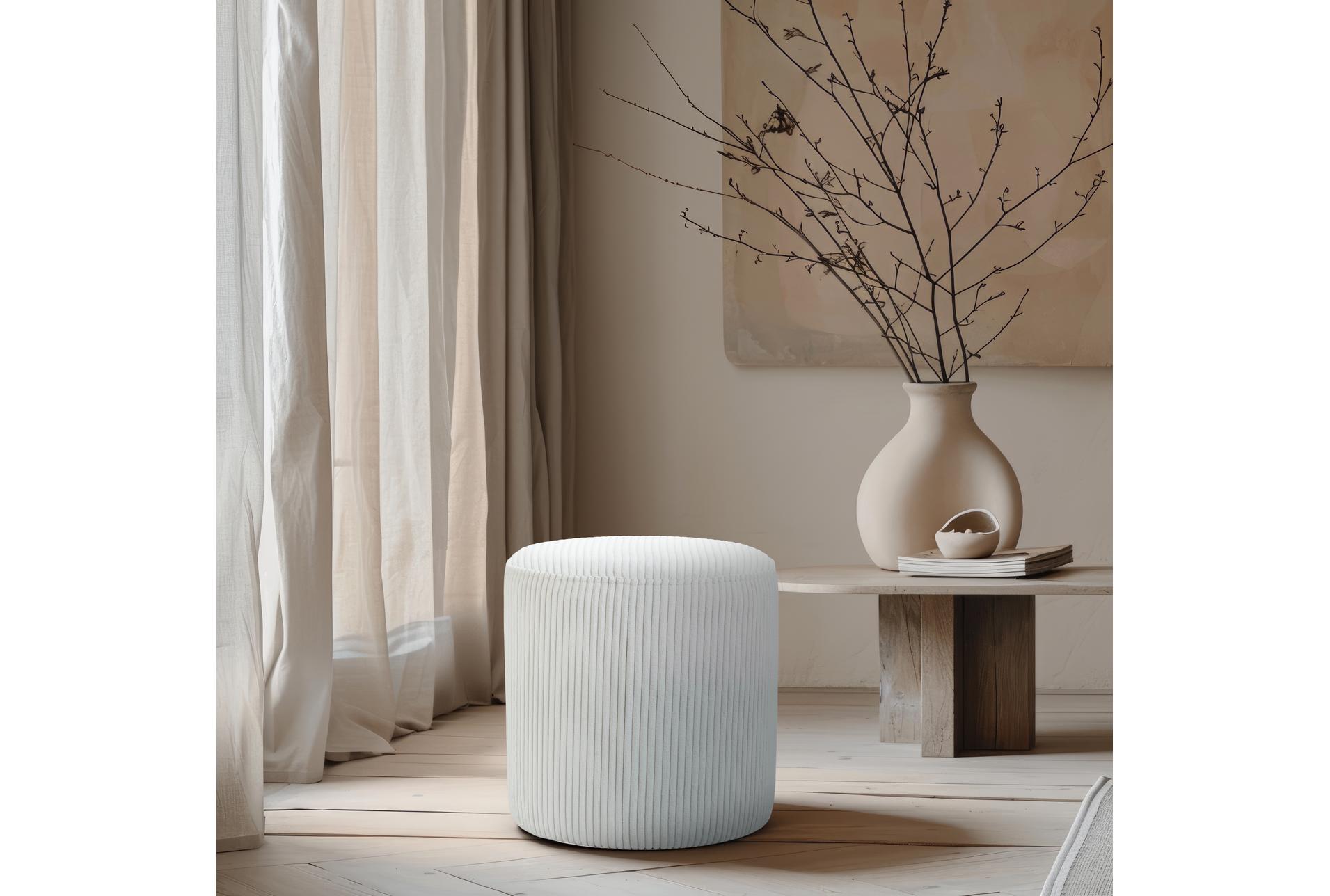 roy cream microsuede fabric upholstered ottoman/stool | round 16 roy cream microsuede fabric upholstered ottoman/stool | round