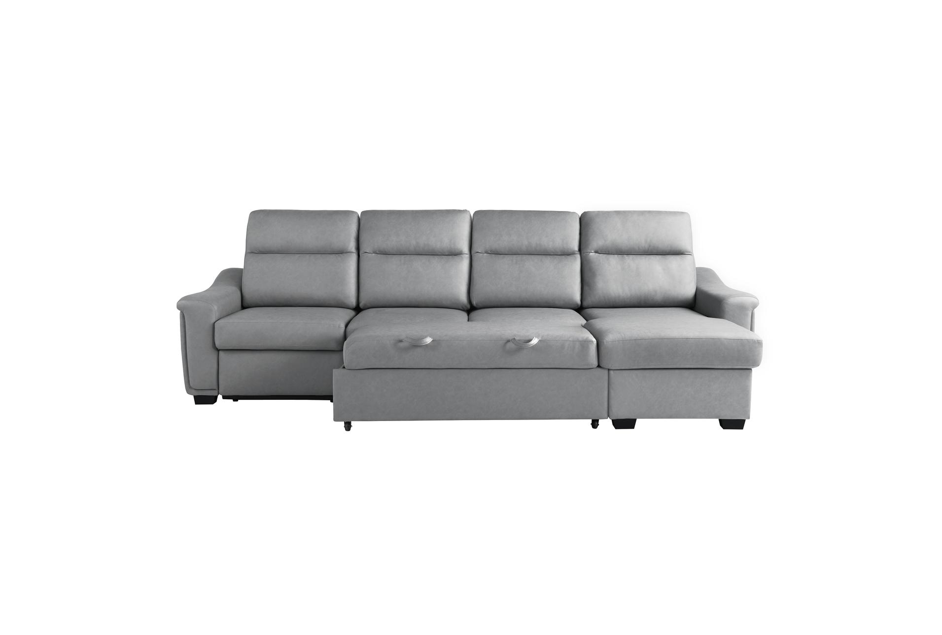 prescott grey vegan leather 139" 3 piece convertible futon sleeper sectional with right arm facing storage chaise & usb 11 prescott grey vegan leather 139" 3 piece convertible futon sleeper sectional with right arm facing storage chaise & usb