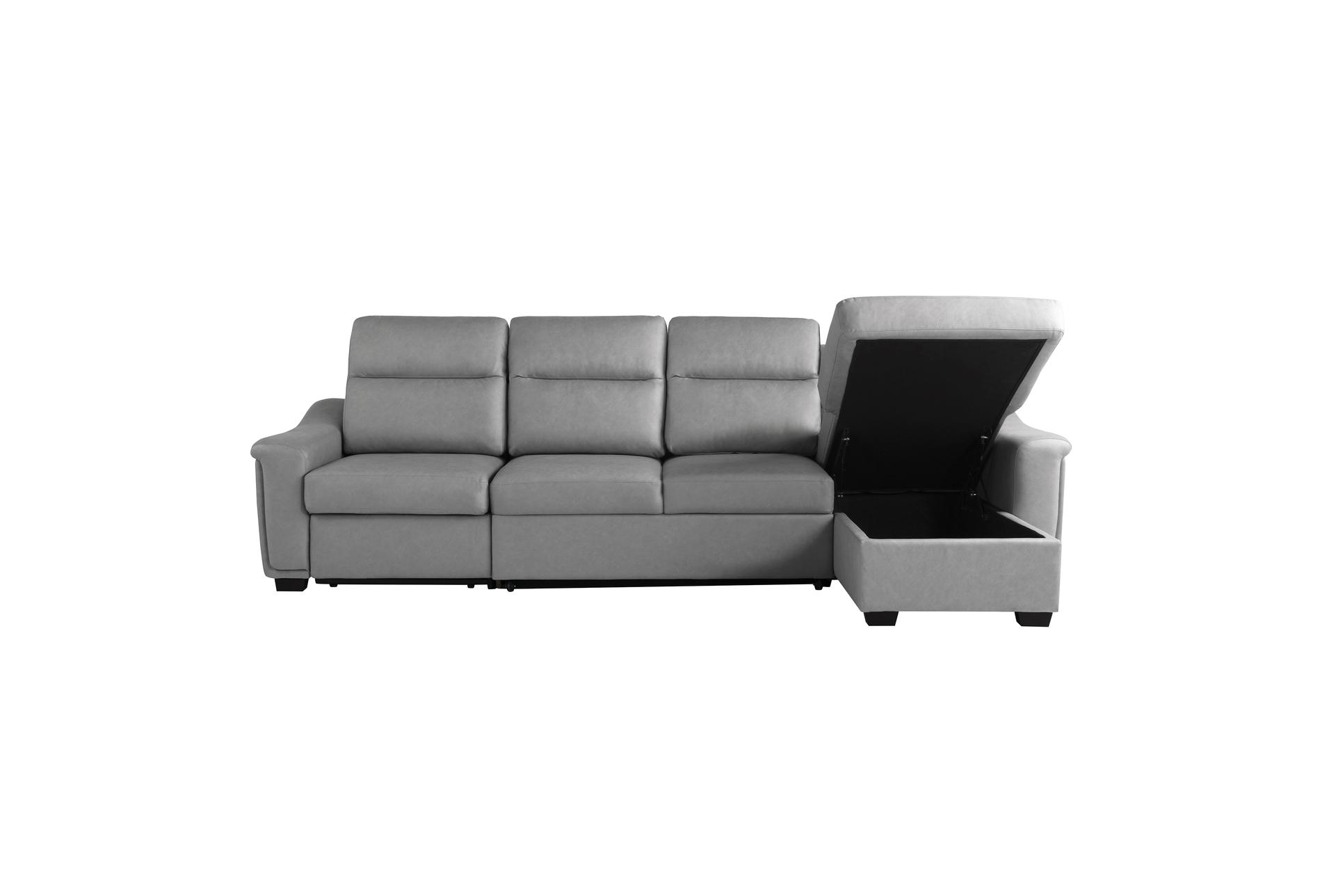 prescott grey vegan leather 139" 3 piece convertible futon sleeper sectional with right arm facing storage chaise & usb 12 prescott grey vegan leather 139" 3 piece convertible futon sleeper sectional with right arm facing storage chaise & usb