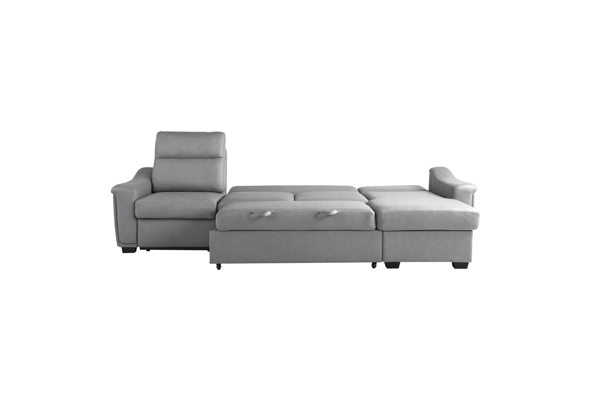 prescott grey vegan leather 139" 3 piece convertible futon sleeper sectional with right arm facing storage chaise & usb 13 prescott grey vegan leather 139" 3 piece convertible futon sleeper sectional with right arm facing storage chaise & usb