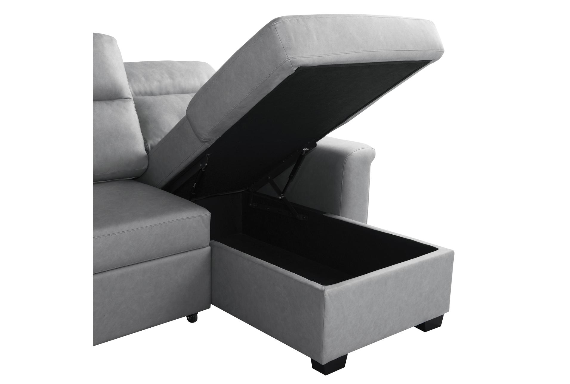 prescott grey vegan leather 139" 3 piece convertible futon sleeper sectional with right arm facing storage chaise & usb 15 prescott grey vegan leather 139" 3 piece convertible futon sleeper sectional with right arm facing storage chaise & usb