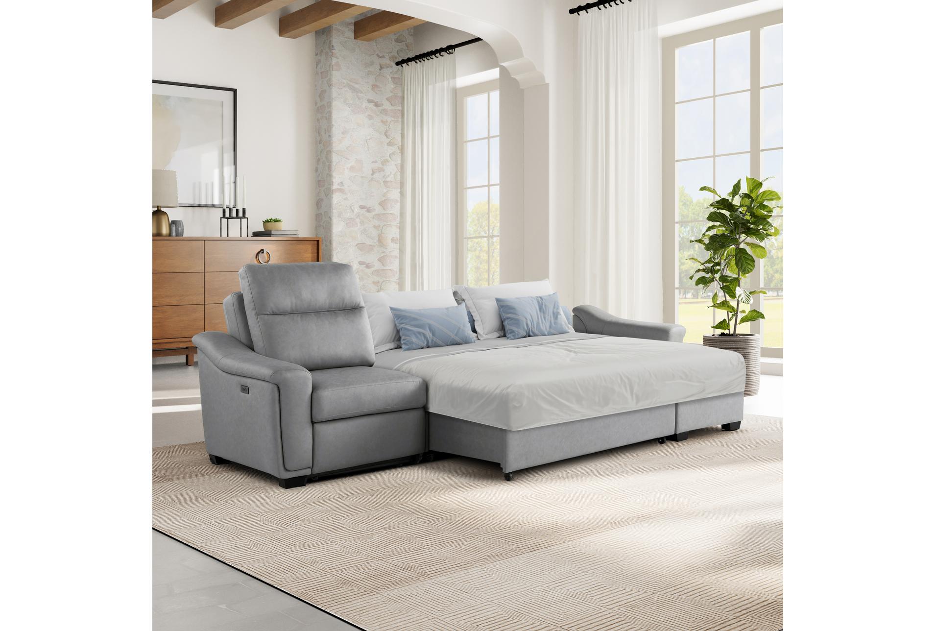 prescott grey vegan leather 139" 3 piece convertible futon sleeper sectional with right arm facing storage chaise & usb 17 prescott grey vegan leather 139" 3 piece convertible futon sleeper sectional with right arm facing storage chaise & usb