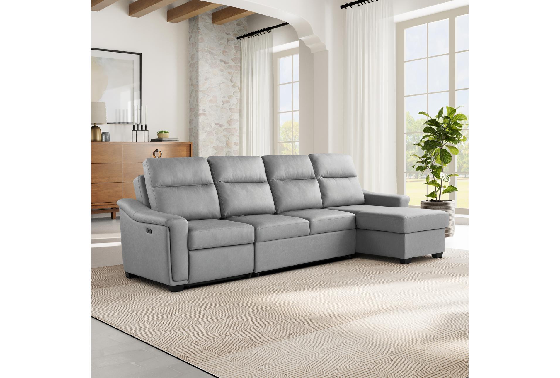 prescott grey vegan leather 139" 3 piece convertible futon sleeper sectional with right arm facing storage chaise & usb 18 prescott grey vegan leather 139" 3 piece convertible futon sleeper sectional with right arm facing storage chaise & usb
