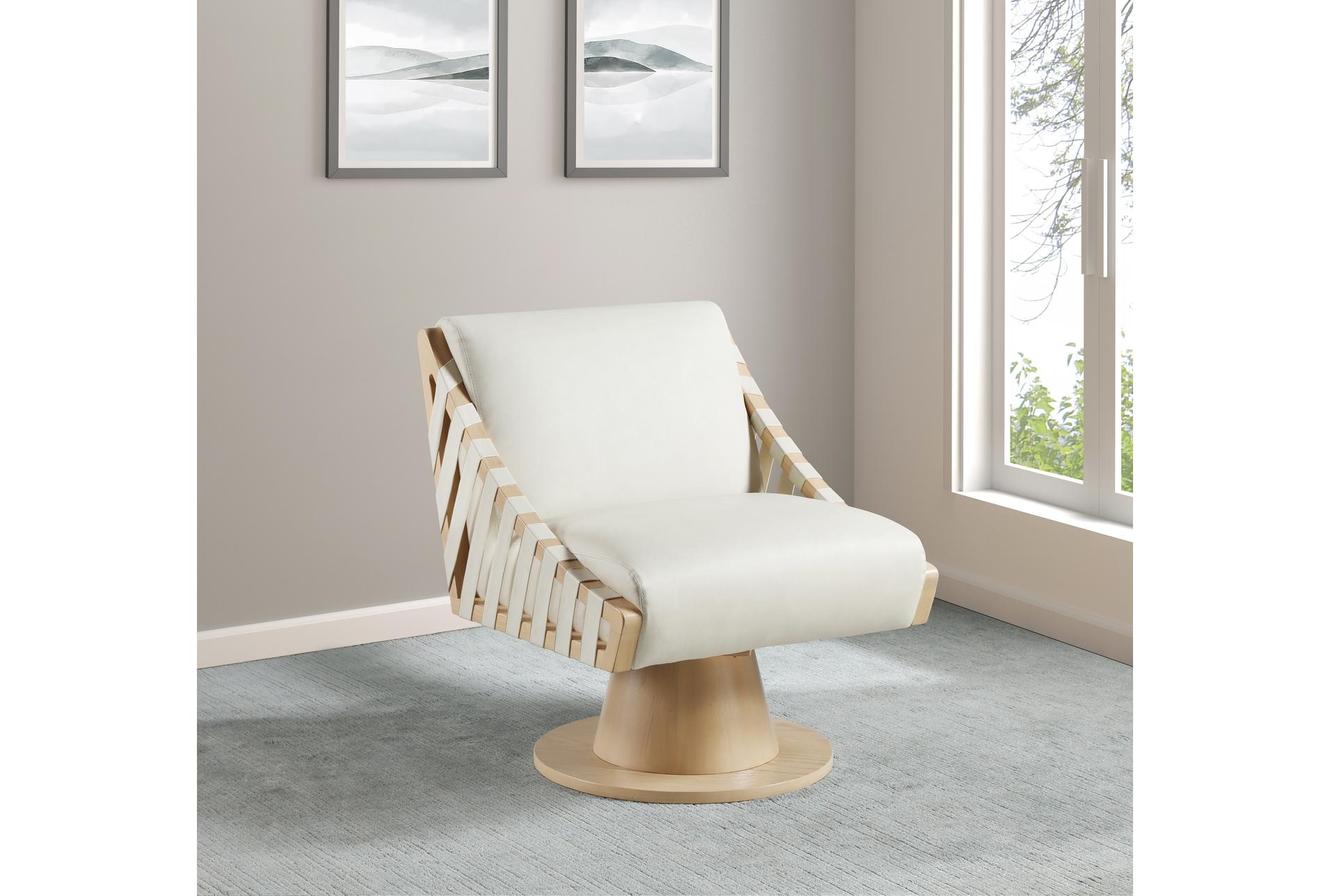 millwin cream white vegan leather swivel accent chair with natural finish | fabric 16 millwin cream white vegan leather swivel accent chair with natural finish | fabric