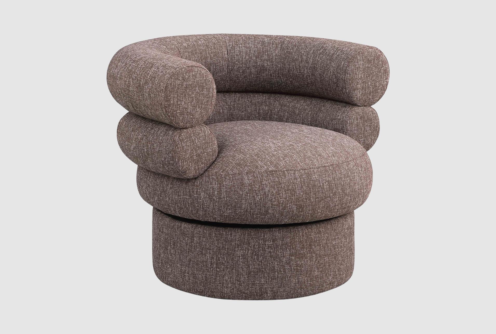 valentina brown linen textured fabric accent swivel chair