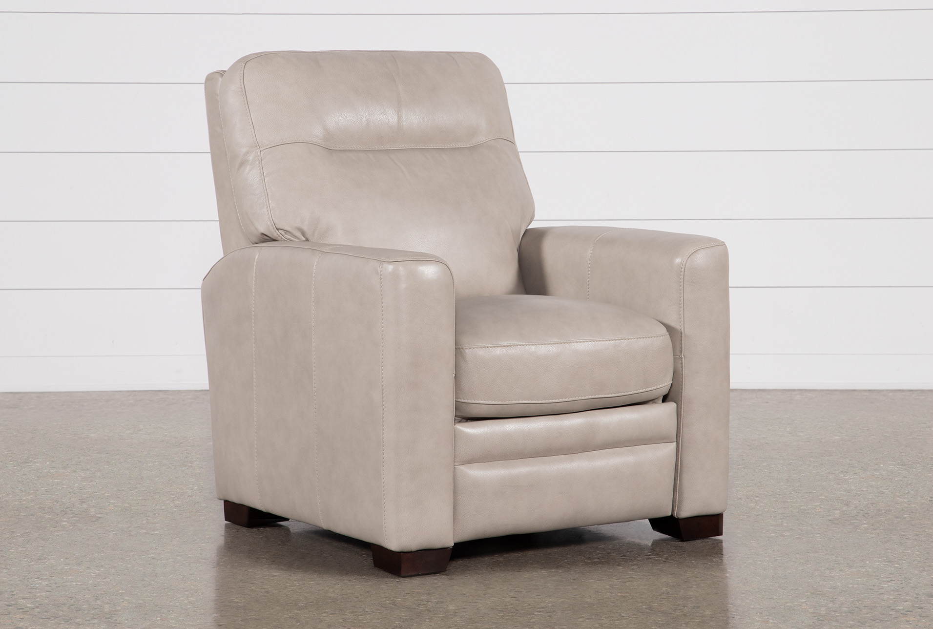 greer stone beige leather power recliner with power headrest & usb