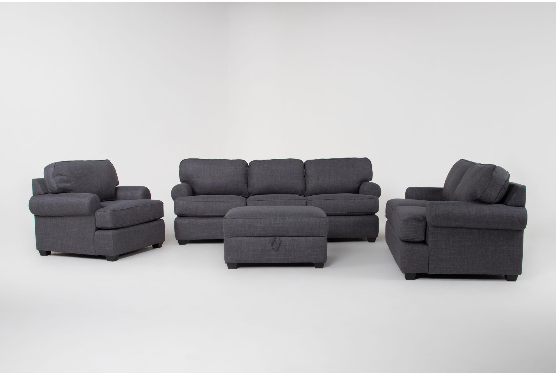 hampstead ii blue 4 piece sofa loveseat chair & ottoman set 1 hampstead ii blue 4 piece sofa loveseat chair & ottoman set