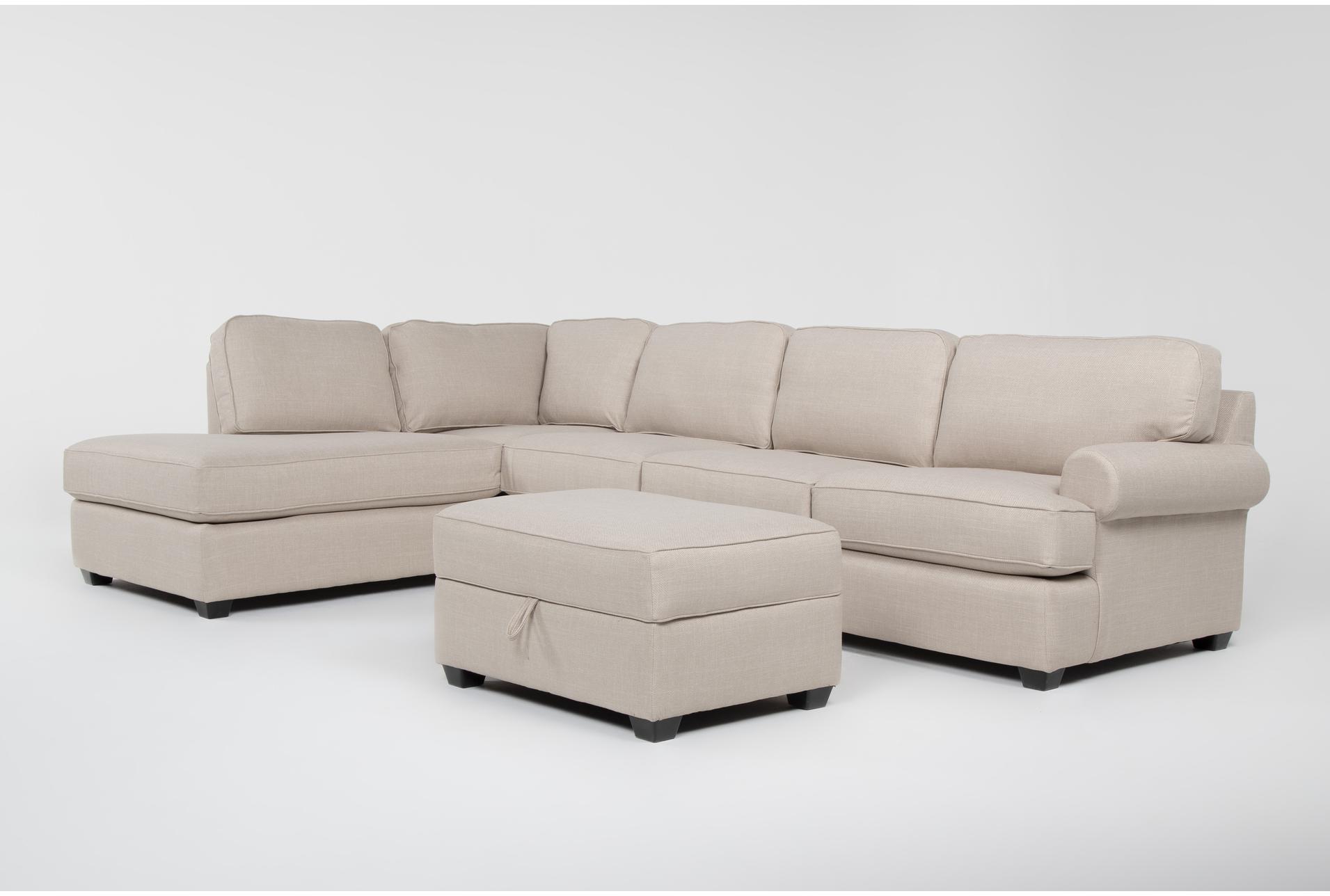 hampstead ii linen 140" 2 piece sectional with right arm facing sleeper sofa + left arm facing corner chaise & ottoman 1 hampstead ii linen 140" 2 piece sectional with right arm facing sleeper sofa + left arm facing corner chaise & ottoman