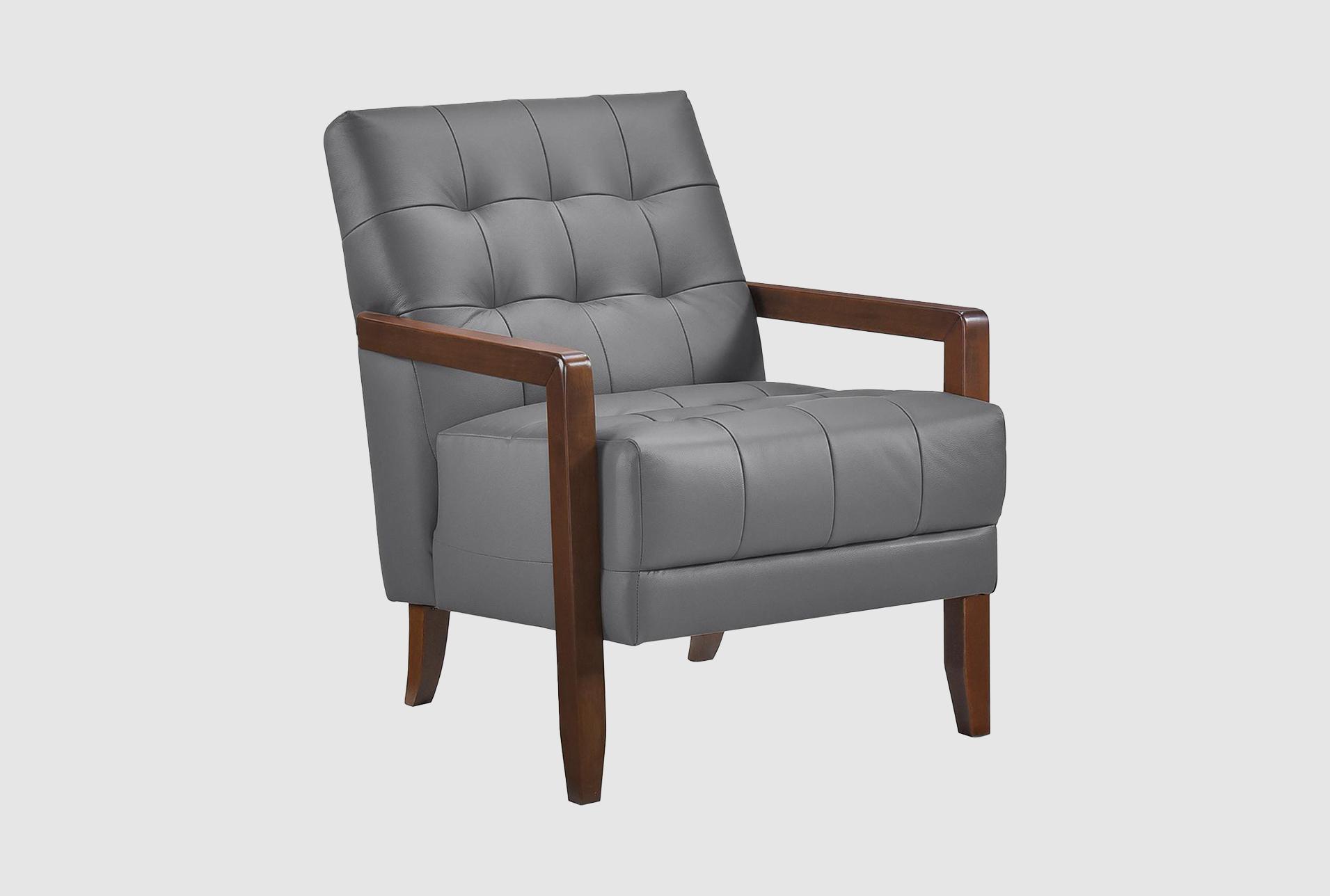 tonier dark grey wood accent arm chair with walnut finish | solid | 100% leather | with arms | club 1 tonier dark grey wood accent arm chair with walnut finish | solid | 100% leather | with arms | club