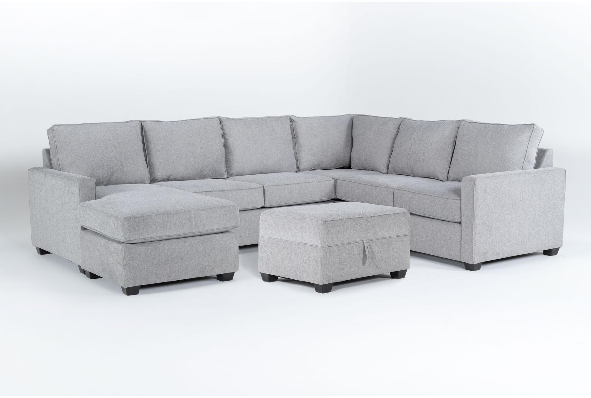 mathers oyster grey fabric 125" 2 piece u-shaped sectional with left arm facing queen memory foam sleeper sofa bed chaise & storage ottoman 1 mathers oyster grey fabric 125" 2 piece u-shaped sectional with left arm facing queen memory foam sleeper sofa bed chaise & storage ottoman