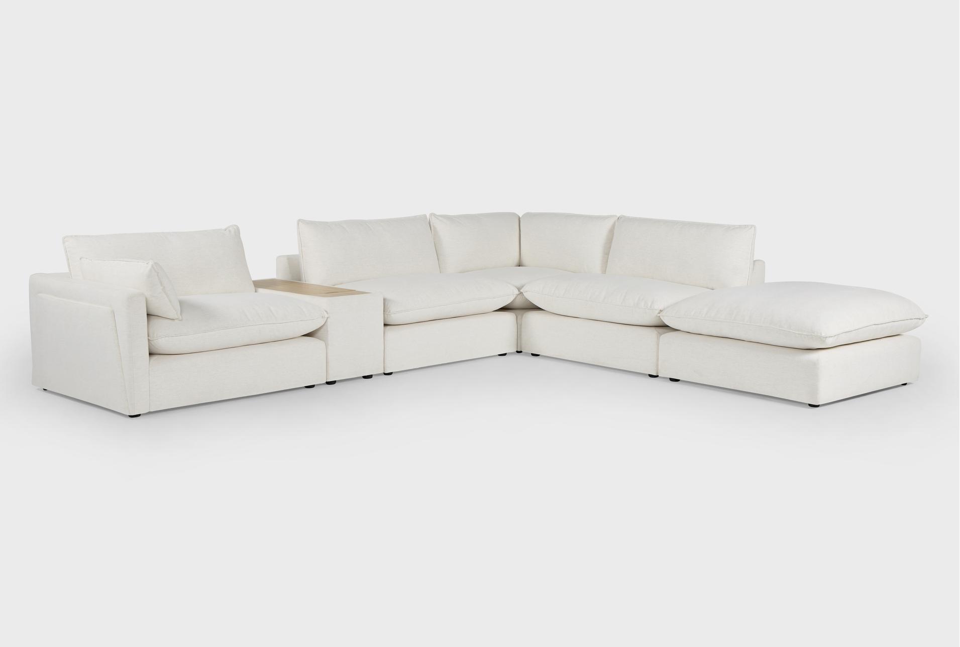 getaway 6 piece sectional with console & right arm facing bumper ottoman | featuring crypton performance 1 getaway 6 piece sectional with console & right arm facing bumper ottoman | featuring crypton performance