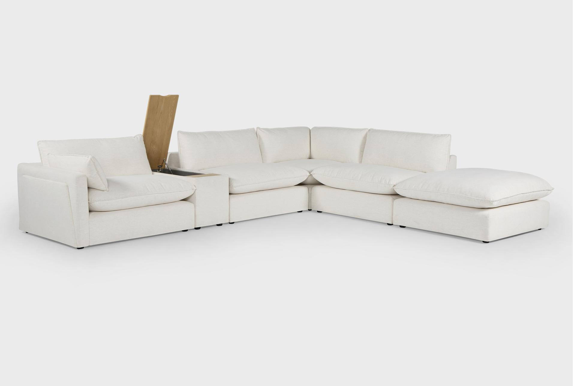 getaway 6 piece sectional with console & right arm facing bumper ottoman | featuring crypton performance 18 getaway 6 piece sectional with console & right arm facing bumper ottoman | featuring crypton performance