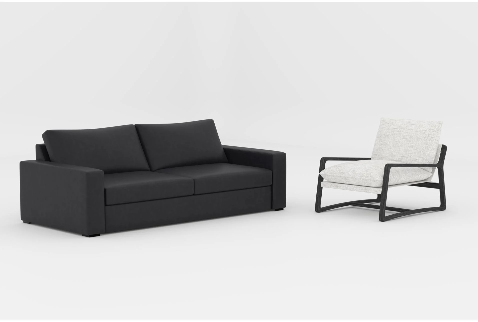 araceli ii charcoal grey vegan faux leather 86" sofa|weekend white performance fabric armless accent sling chair 1 araceli ii charcoal grey vegan faux leather 86" sofa|weekend white performance fabric armless accent sling chair