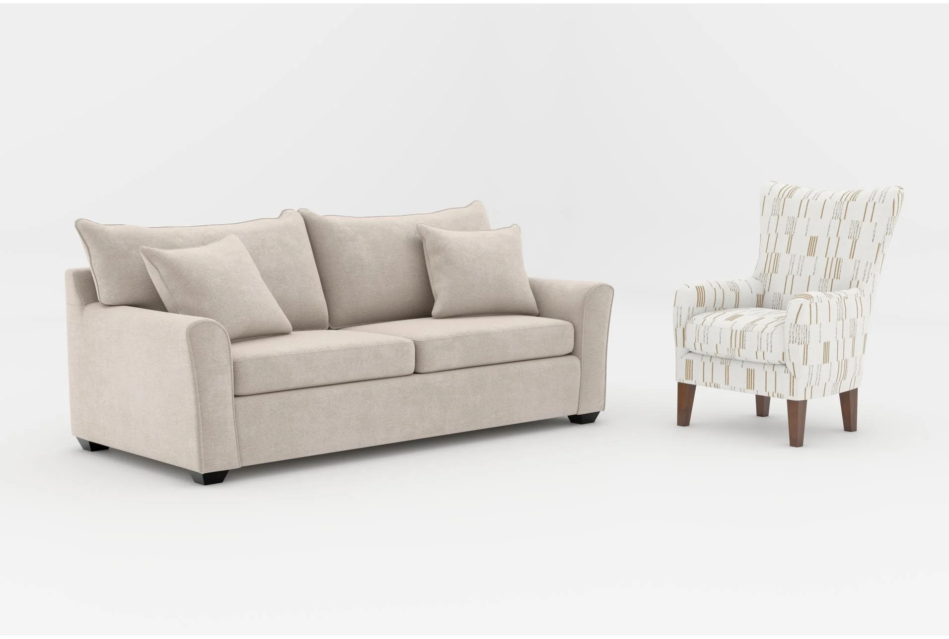 jaylen ii sand beige fabric 78" sofa|camille white fabric modern wingback arm chair with dark walnut finish 1 jaylen ii sand beige fabric 78" sofa|camille white fabric modern wingback arm chair with dark walnut finish