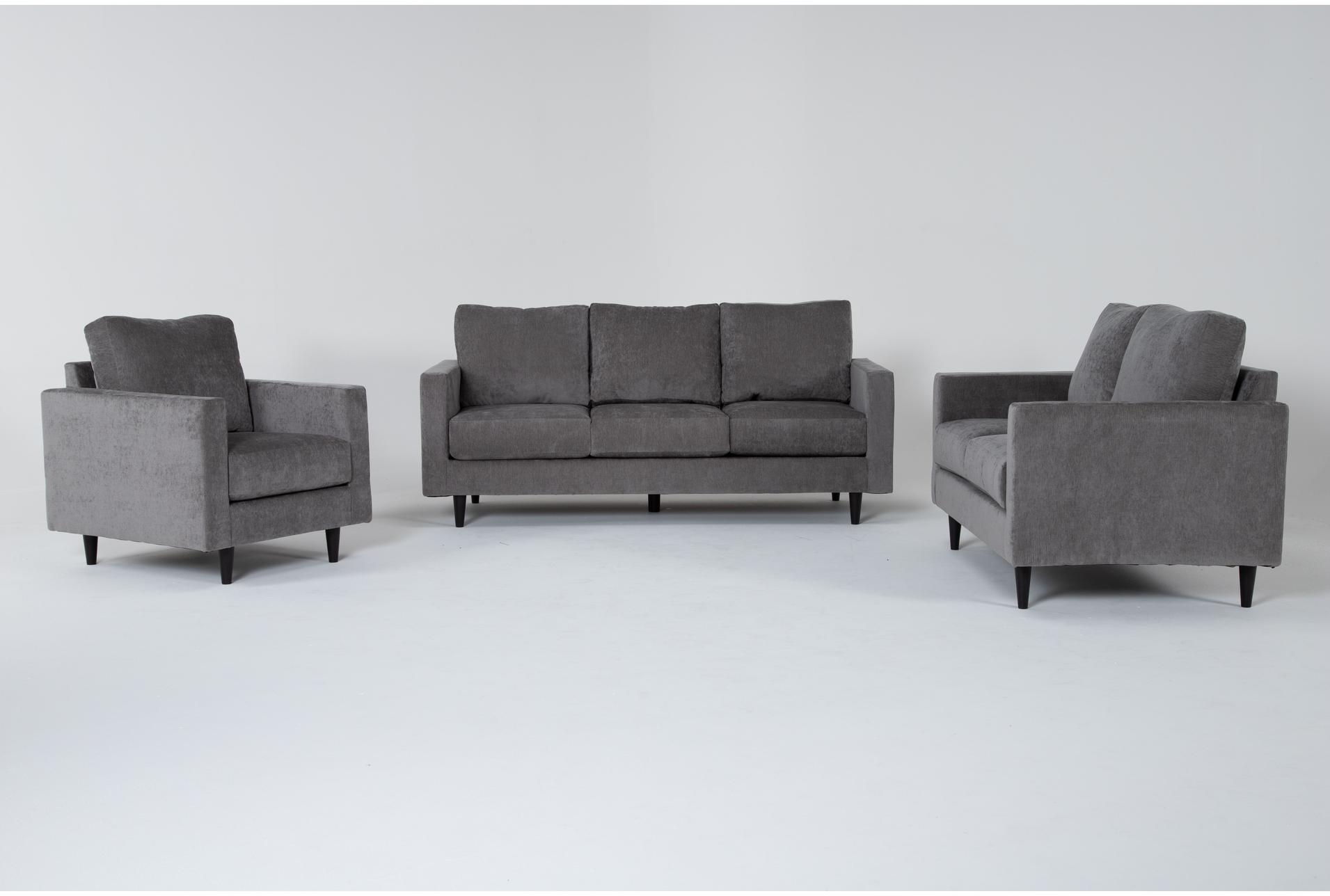 bradley charcoal grey fabric modern 3 piece sofa loveseat & arm chair set 1 bradley charcoal grey fabric modern 3 piece sofa loveseat & arm chair set