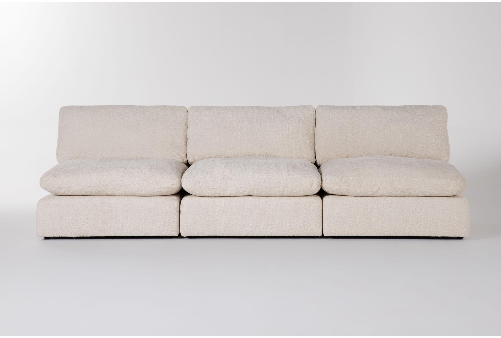 aaliyah cream beige boucle fabric modular 3 piece armless sofa