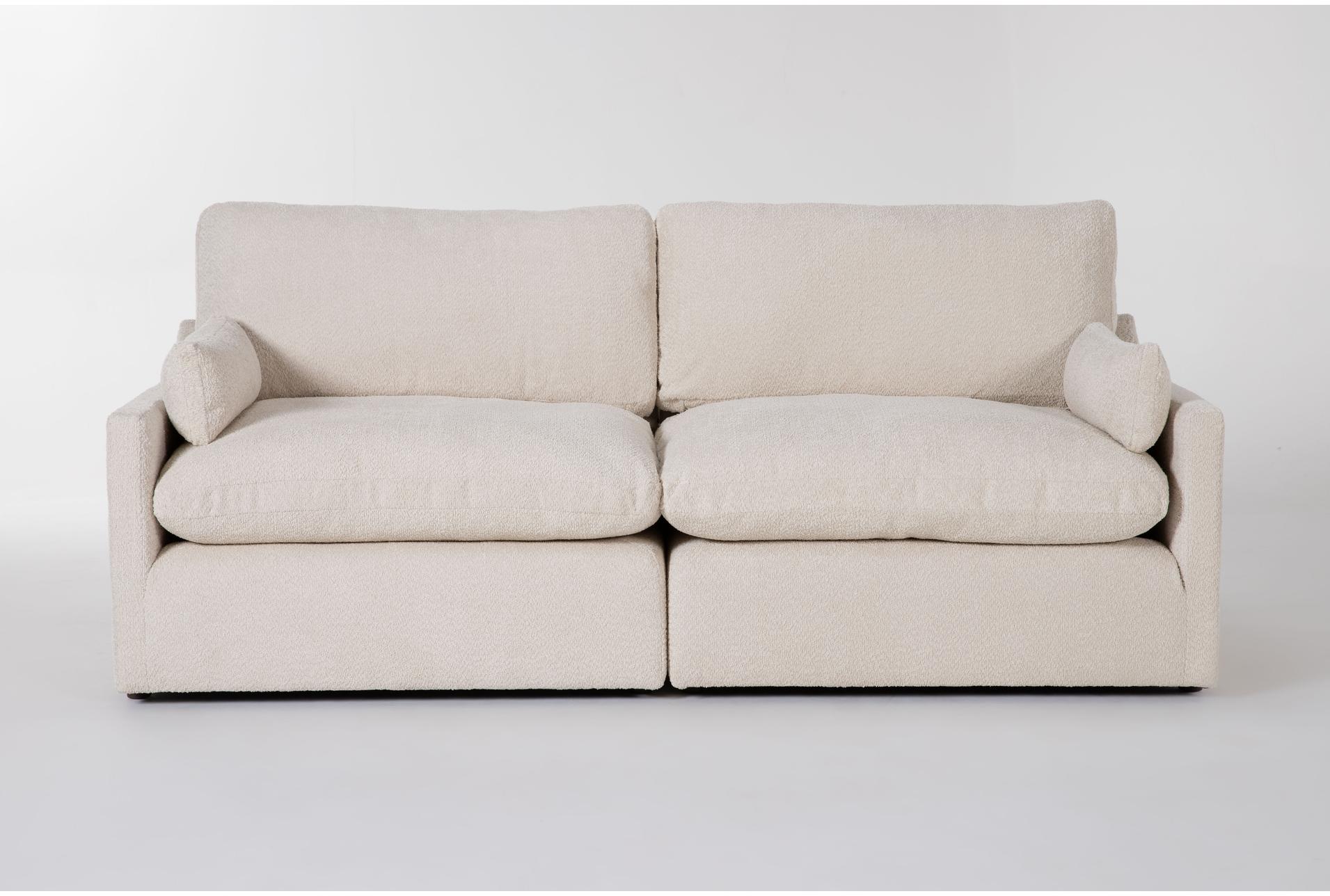 aaliyah cream beige boucle fabric modular 2 piece apartment sofa | loose reversible back