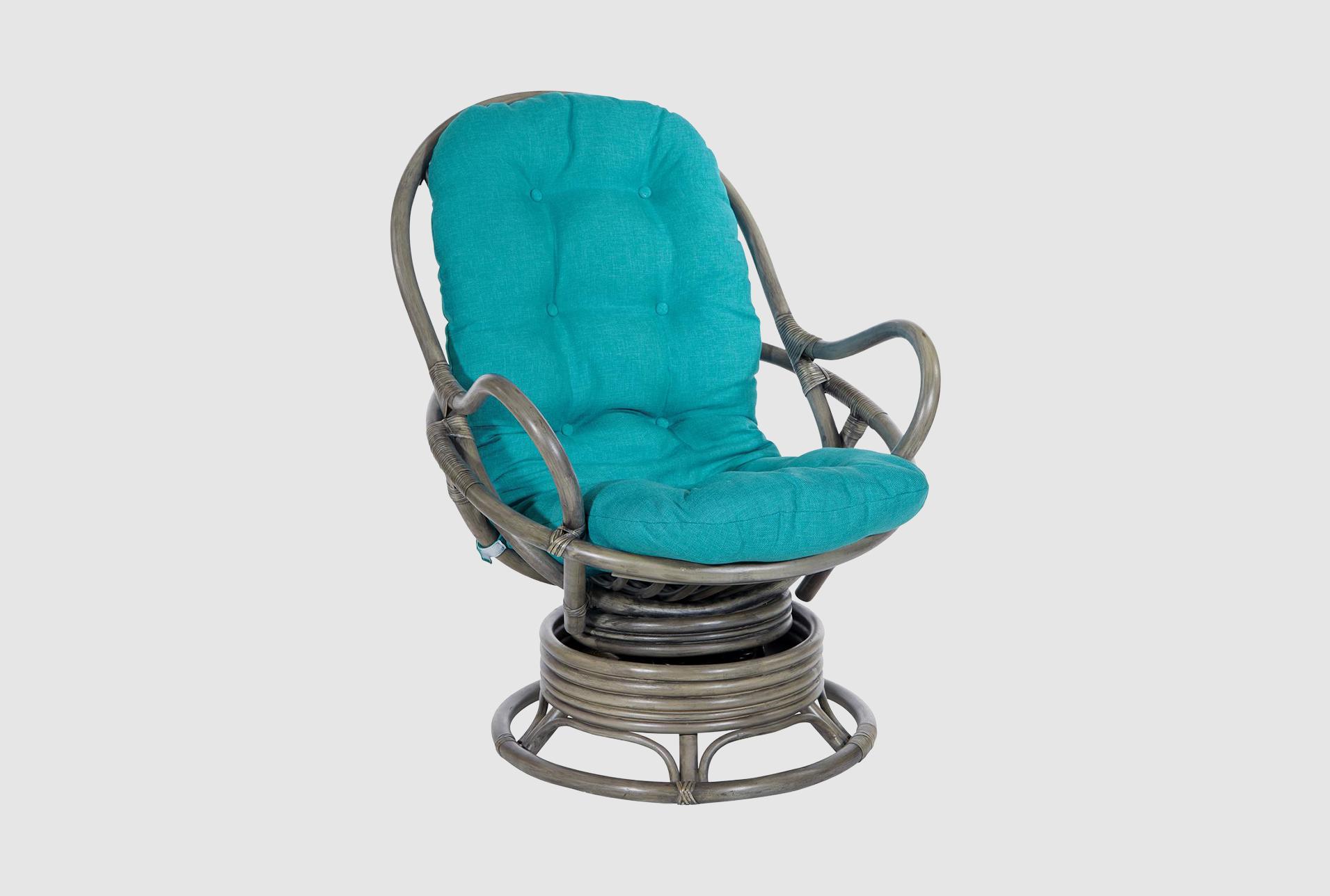 tahiti blue fabric swivel rocker papasan arm chair with grey frame | solid | high performance fabric | curved | with arms