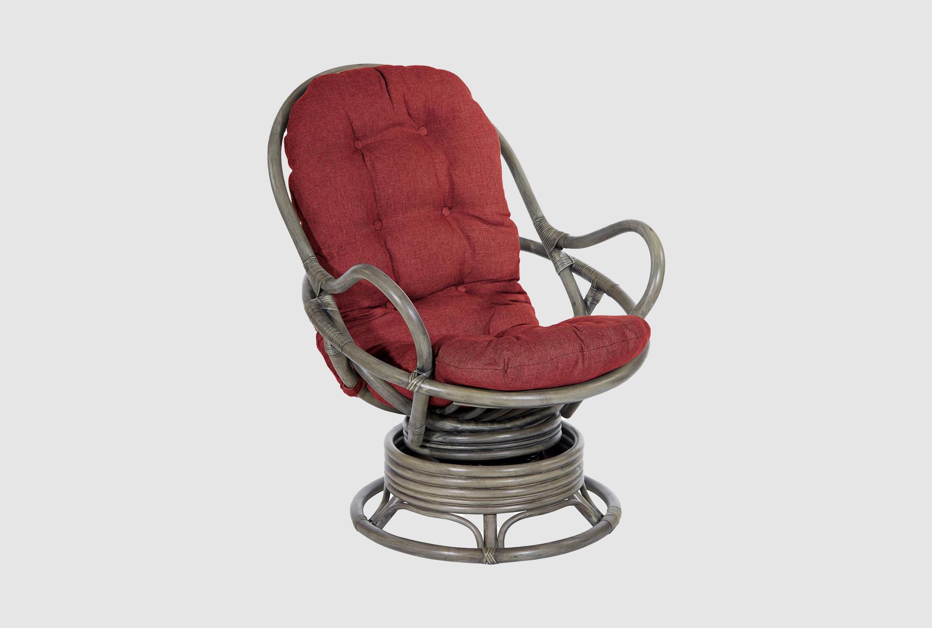 tahiti red fabric swivel rocker papasan arm chair with grey frame | solid | high performance fabric | curved | with arms